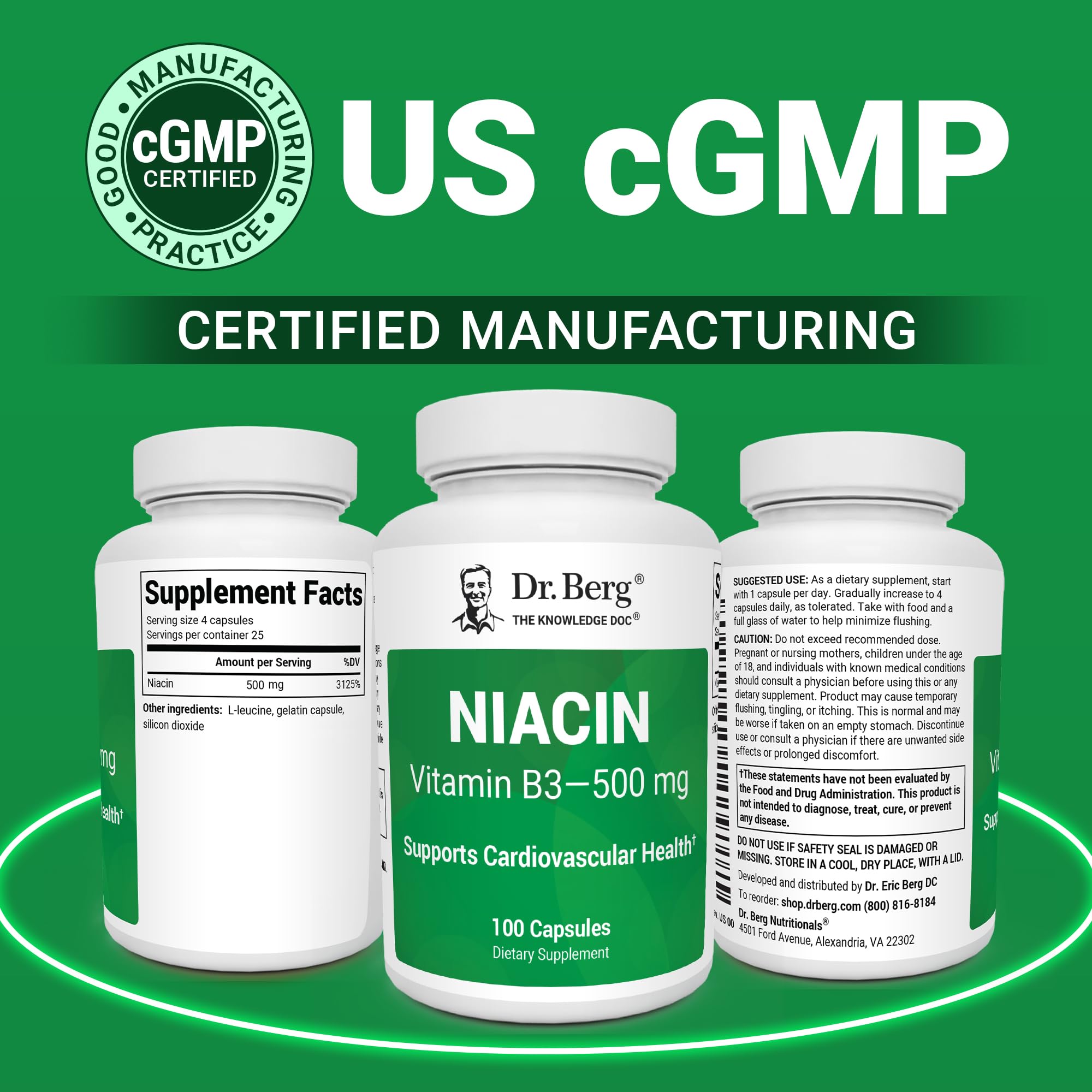 Dr. Berg Highly-Potent Niacin 500 mg – Now Only 125 mg per Capsule for Niacin Flush Tolerance Building – Gradually Increase to 500mg a Day – Vitamin B3 for Heart, Brain & Energy Support – 100 Capsules Dr. Berg NutritionalsBuy Supplements Australia