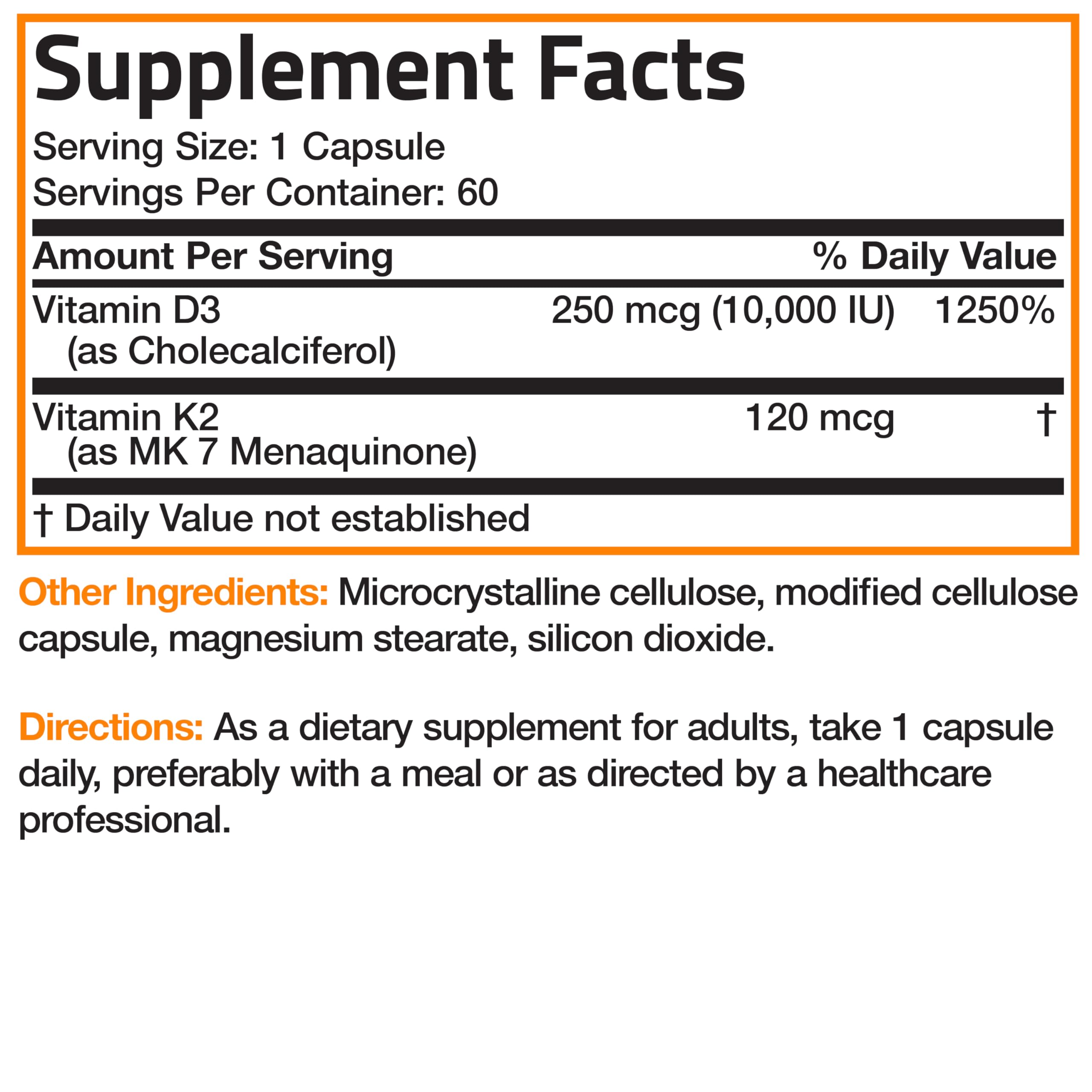 Bronson Vitamin K2 (MK7) with D3 Extra Strength Supplement Bone and Heart Health Non-GMO Formula 10,000 IU Vitamin D3 & 120 mcg Vitamin K2 MK-7 Easy to Swallow Vitamin D & K, 120 Capsules