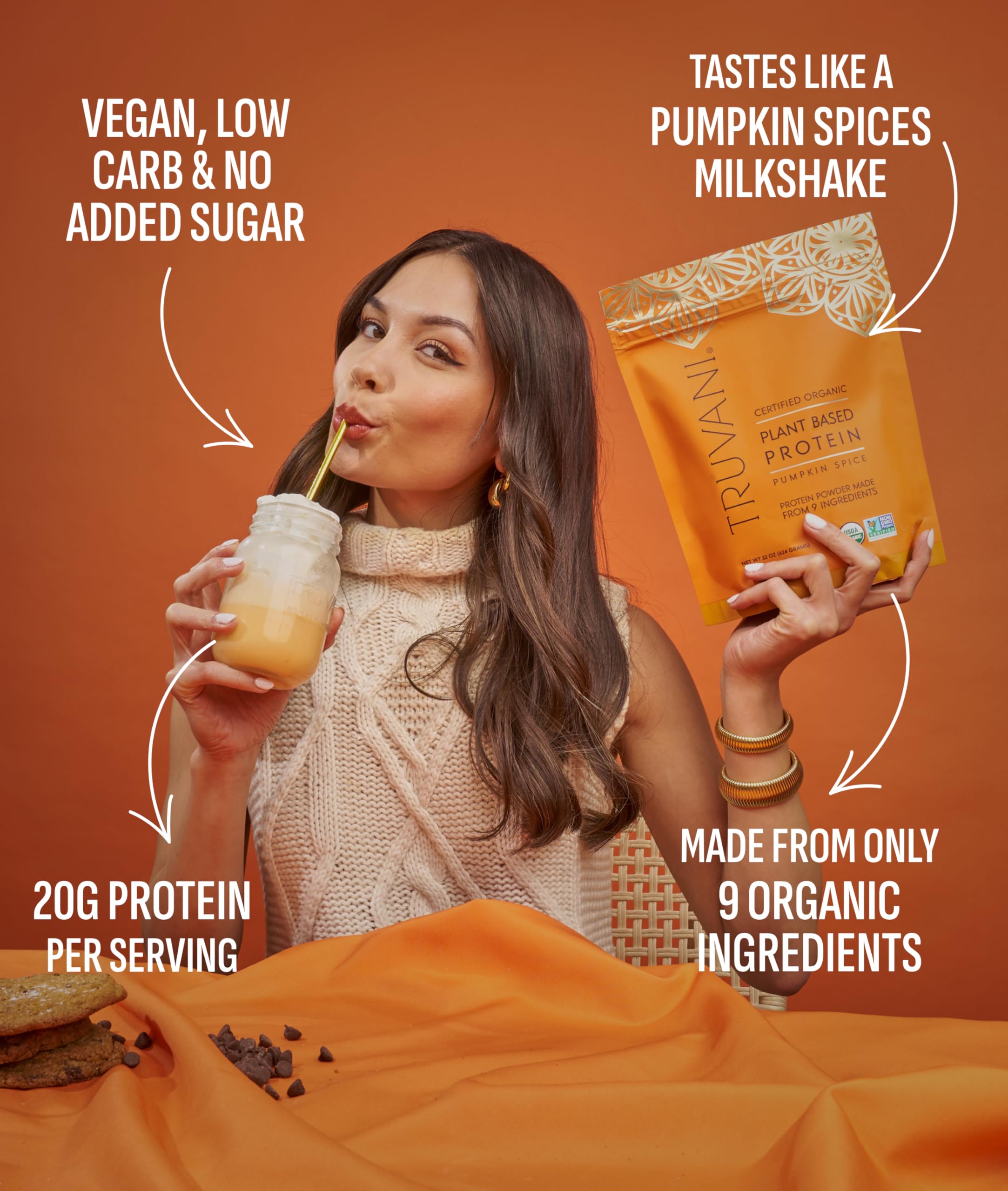 Truvani Organic Plant Based Protein Powder | Vanilla | 18 Servings | Vegan | 20g Pea Protein | Keto | Gluten & Dairy Free | Low Carb | No Added Sugar