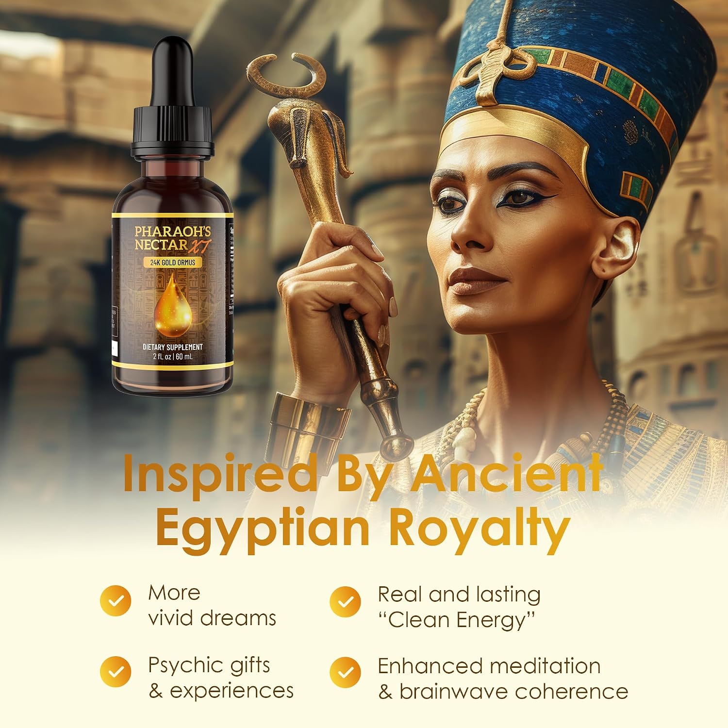 Pharaoh's Nectar XT 24K Monoatomic Gold Ormus Liquid | Third Eye Awakening + Vivid Dreaming, Clean Energy + Mental Clarity, Spiritual Supplement, 60mL