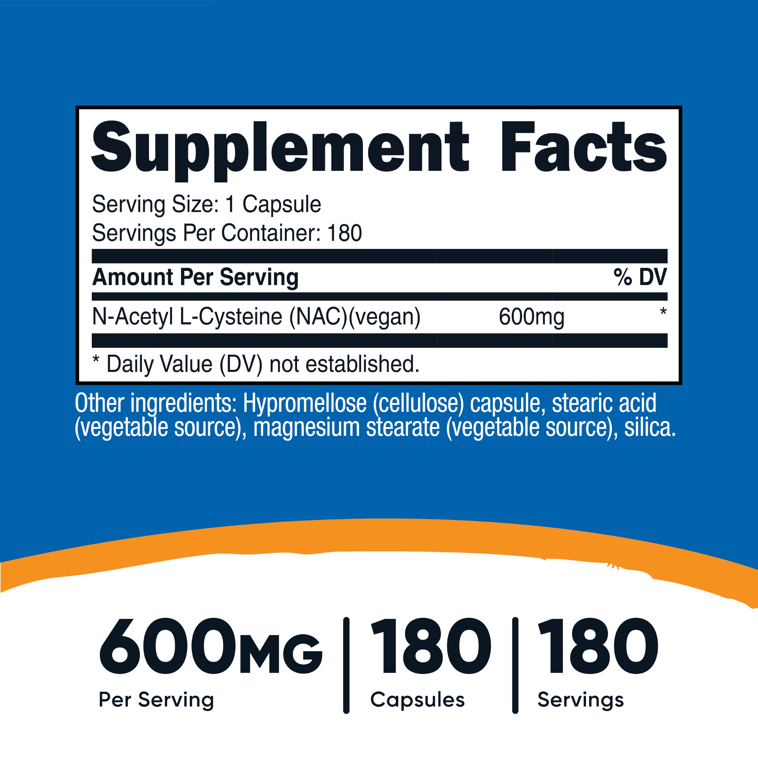 Nutricost N-Acetyl L-Cysteine (NAC) 600mg, 180 Capsules | GMO-Free And Gluten Free