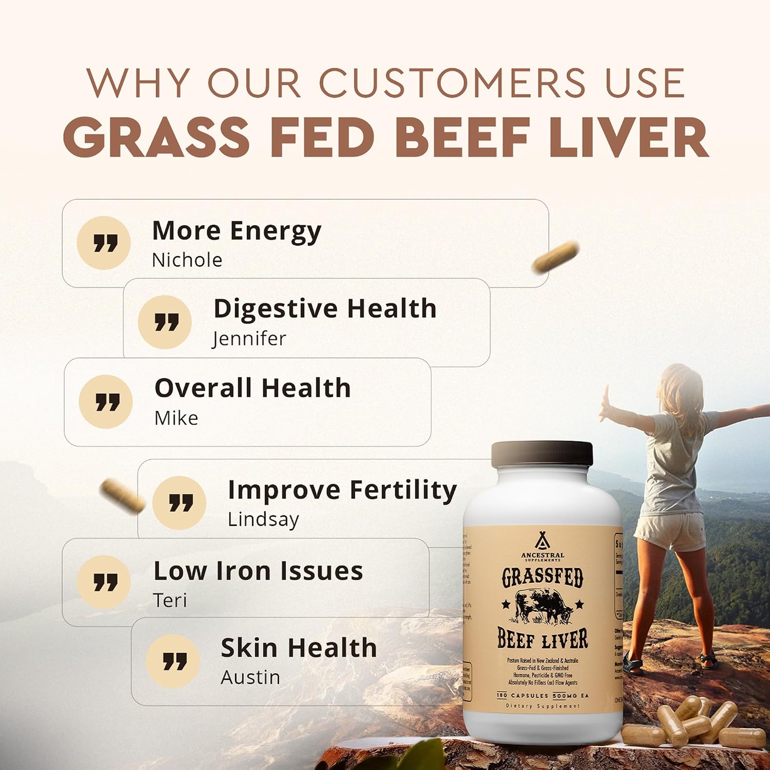 Ancestral Supplements Beef Organ & Liver Bundle for Women – Supports Hormone Balance, Energy, Skin & Wellness – Grass Fed, Pasture Raised Multivitamin