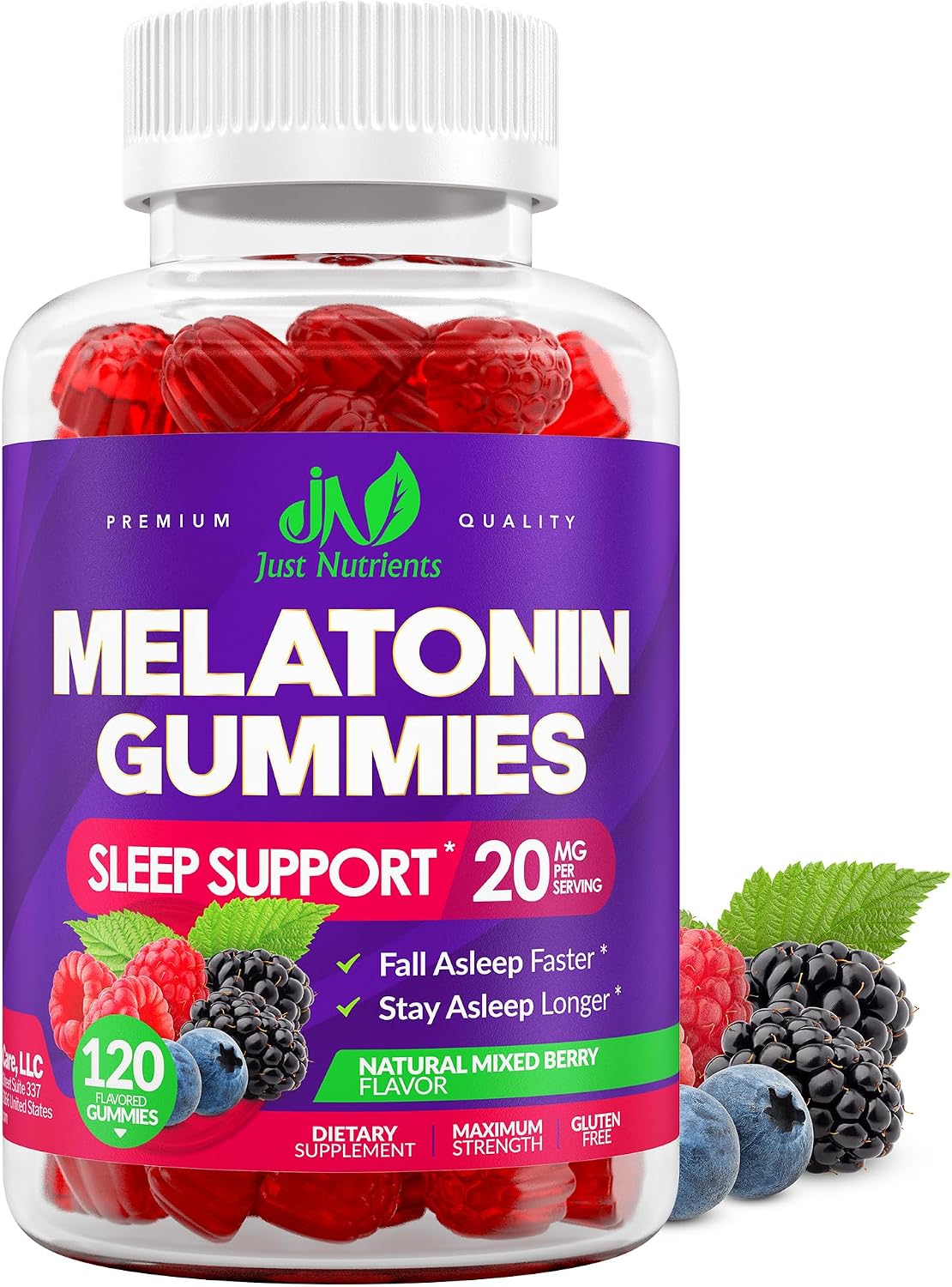 Melatonin 20mg Gummies (120 Count) - Maximum Strength Sleep Support for Adults with 10mg of Melatonin Per Gummy - Gluten-Free, Vegetarian, Great Tasting Mixed Berry Flavor - 60 Servings
