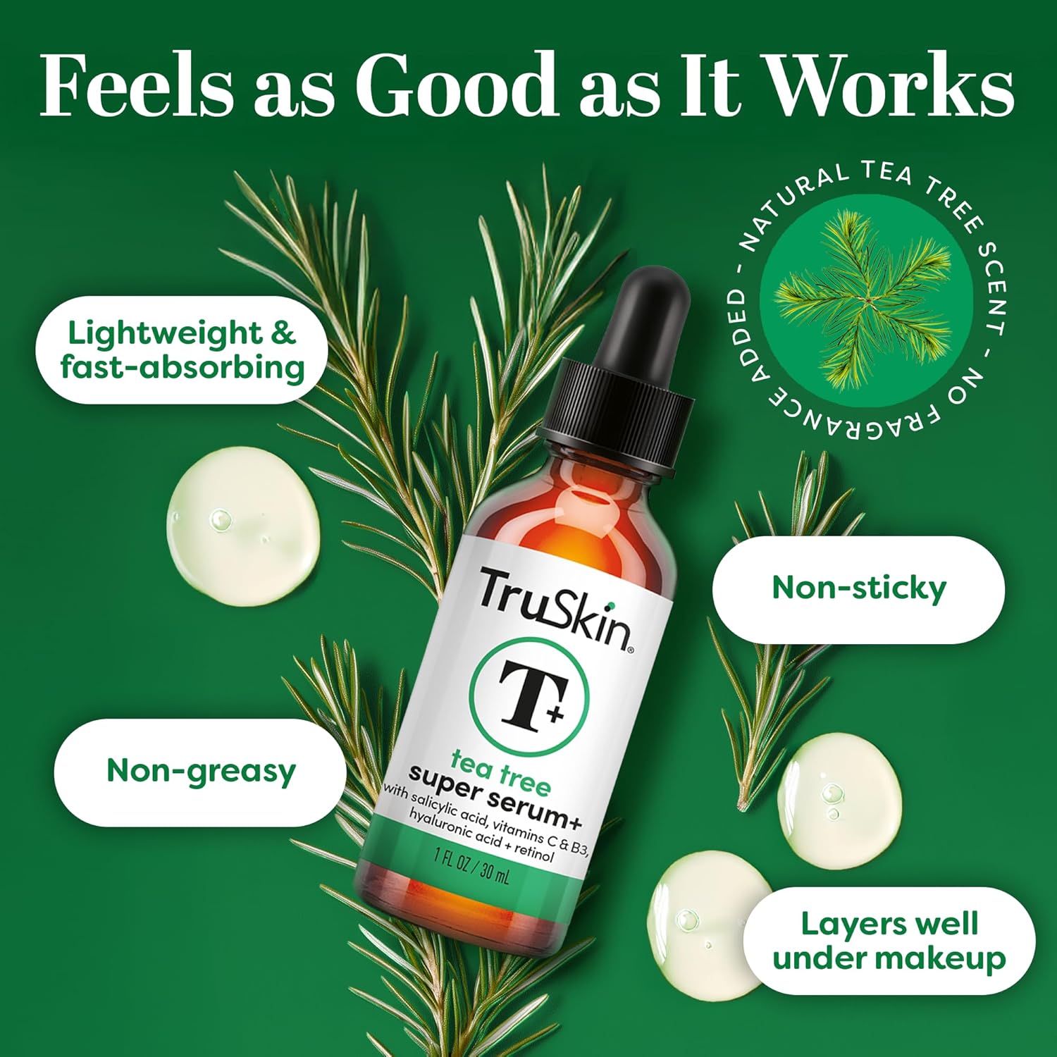 TruSkin Tea Tree Acne Serum with Salicylic Acid & Retinol, 1 fl oz | Helps to clarify acne-prone skin, refine the look of pores & complexion with Tea Tree, Niacinamide, and Vitamin C