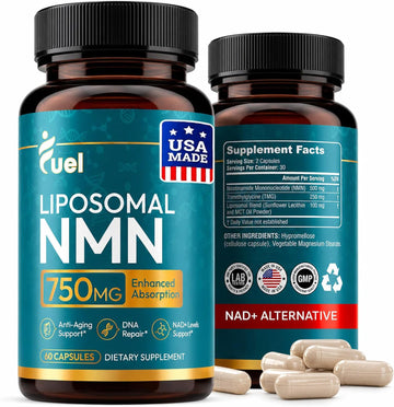 Fuel Liposomal NMN 750mg per Serving (500mg NMN + 250mg TMG) – Enhanced Absorption Nicotinamide Mononucleotide Supplement – NAD+ Support, 60 Capsules, Non-GMO, Lab Tested