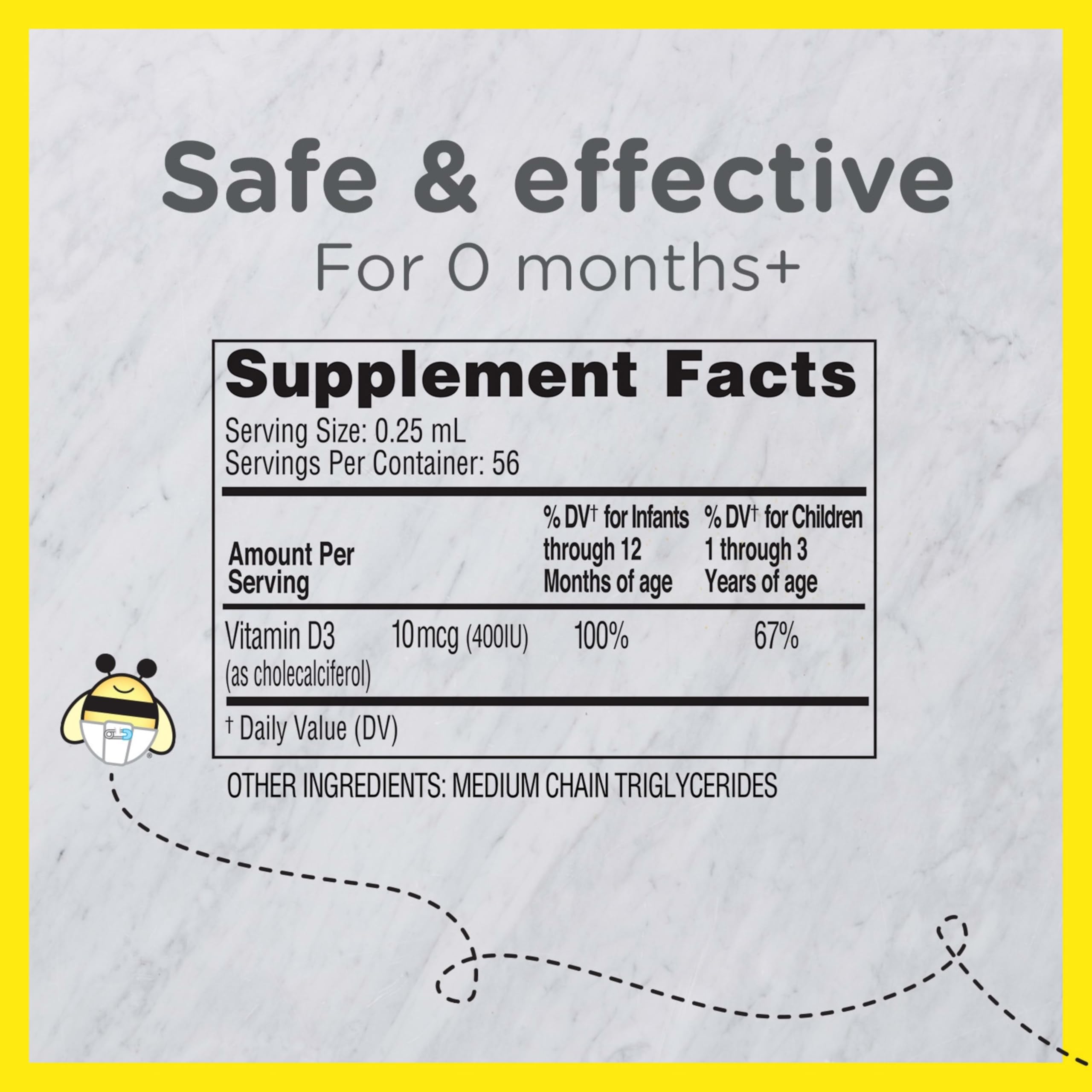 Zarbee's Vitamin D Drops for Infants, 400IU (10mcg) Baby & Toddler Liquid Supplement, Newborn & Up, Dropper Syringe Included, 0.47 Fl Oz
