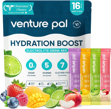 Venture Pal Sugar Free Electrolyte Powder, Liquid Daily IV Hydration Packet | 7 Electrolytes & 5 Vitamins Instantly Hydration, Electrolyte Dink Mix for Sports & Recovery, Vegan, Keto-Friendly, 16 Sticks