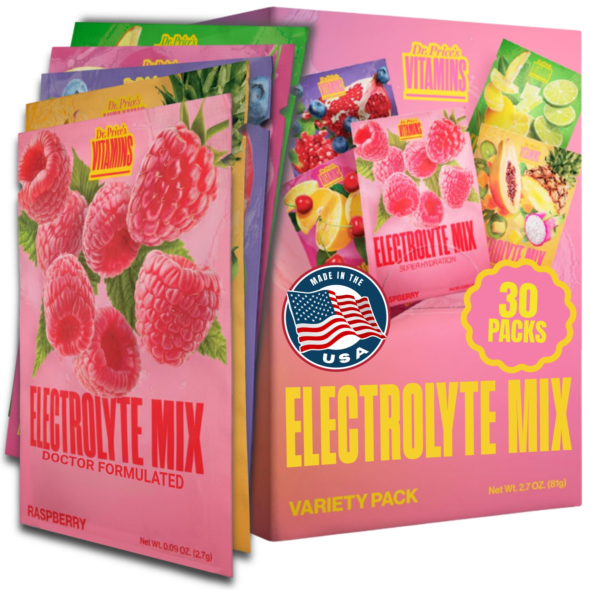 Dr. Price's Vitamins Electrolytes Powder Packets, Lemon Lime, 30 Pack | Electrolyte Mix, Hydration, No Sugar, Sodium, Potassium & 72+ Trace Minerals, Keto Friendly, Made in USA, Doctor-Formulated