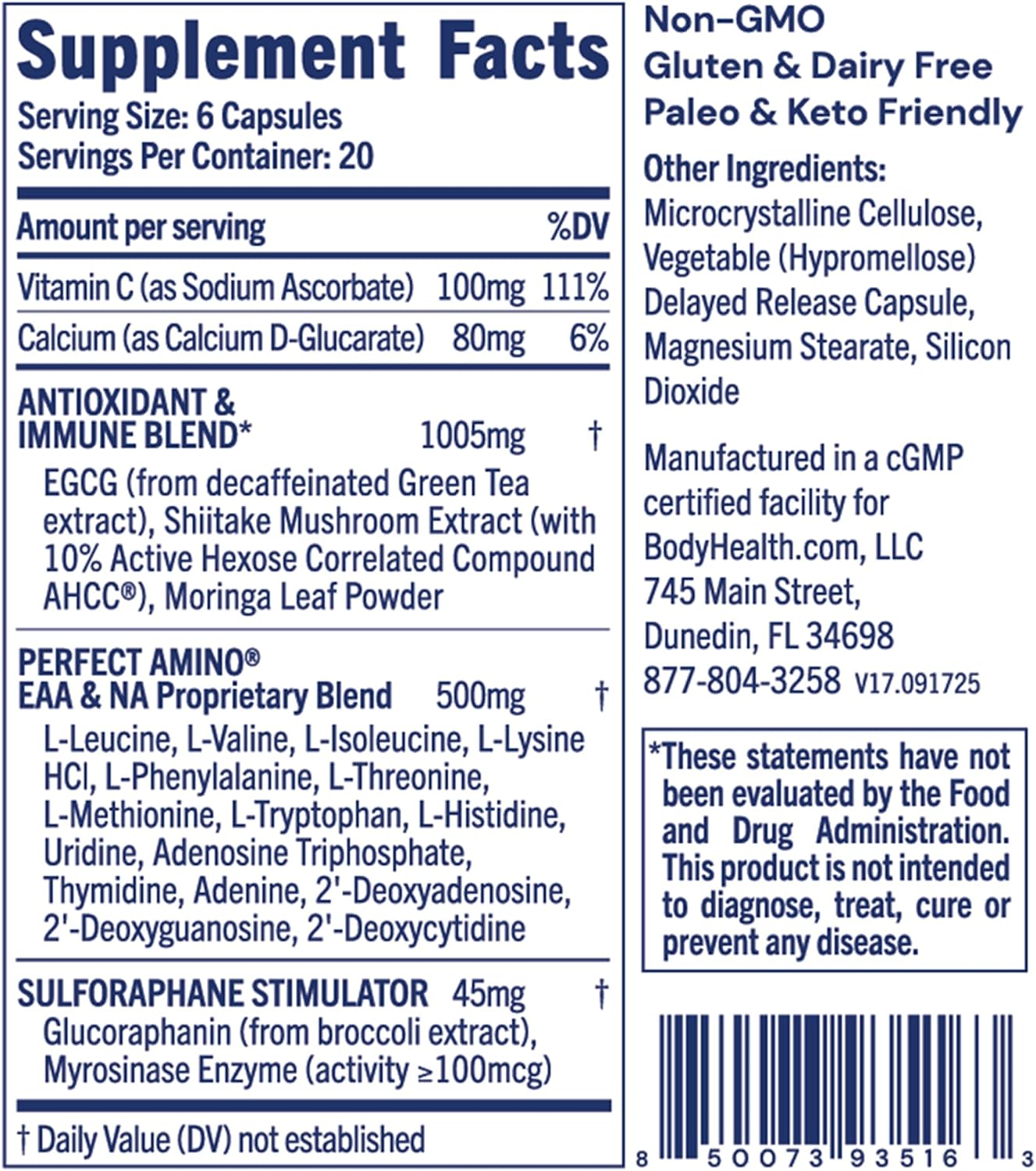 BodyHealth Cellular Guard - 100mg Vitamin C, 80mg Calcium | Sulforaphane Activation & Antioxidant Support | Promotes Cellular Health, Immune Resilience & Detox Pathways - 120 Capsules