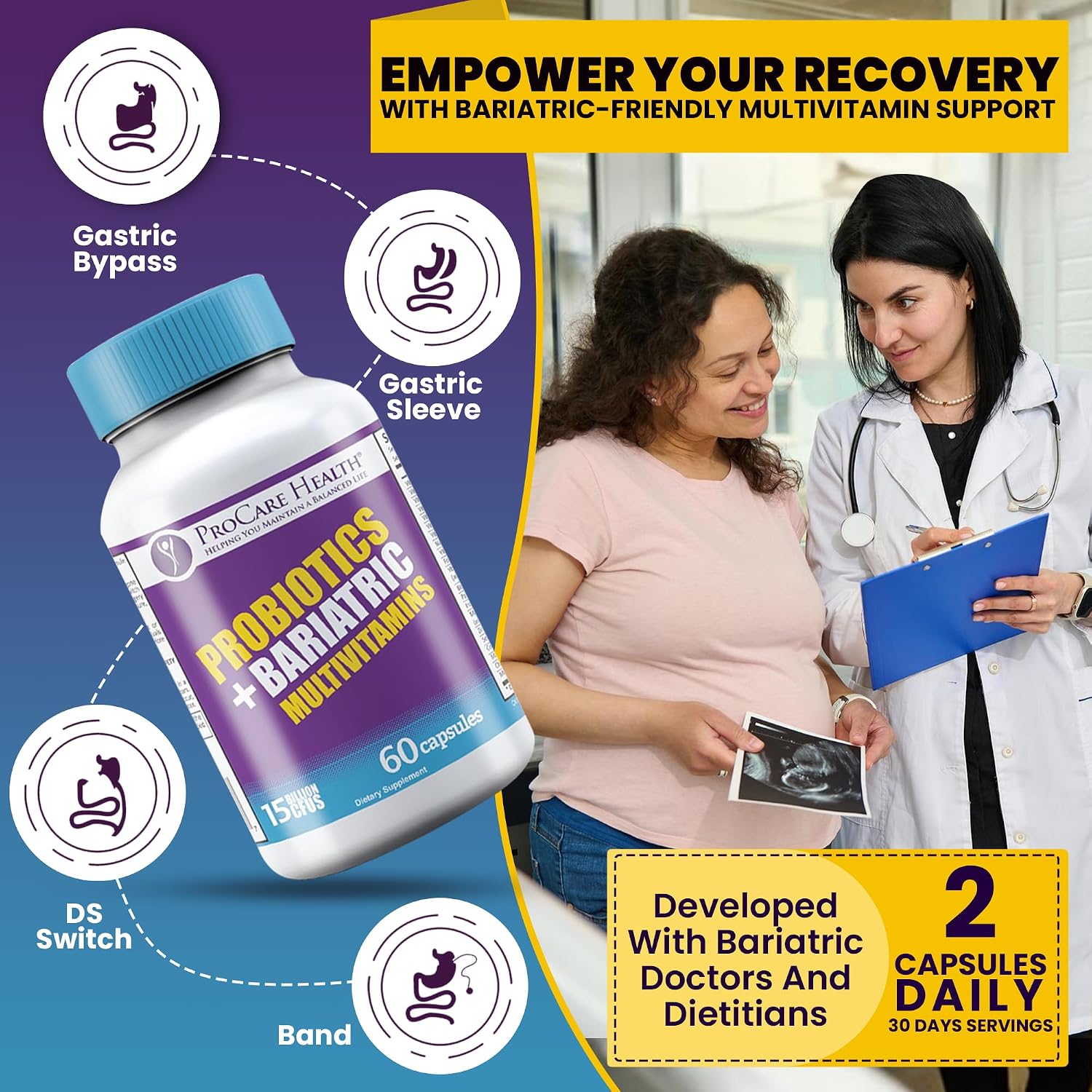 Core-45 + Probiotics Bariatric Multivitamin | Capsule | 60 Ct | 15 Billion CFU Bariatric Probiotic Fast Dissolving Veggie Capsules to Support Gut and Immune Health for Bariatric Patients