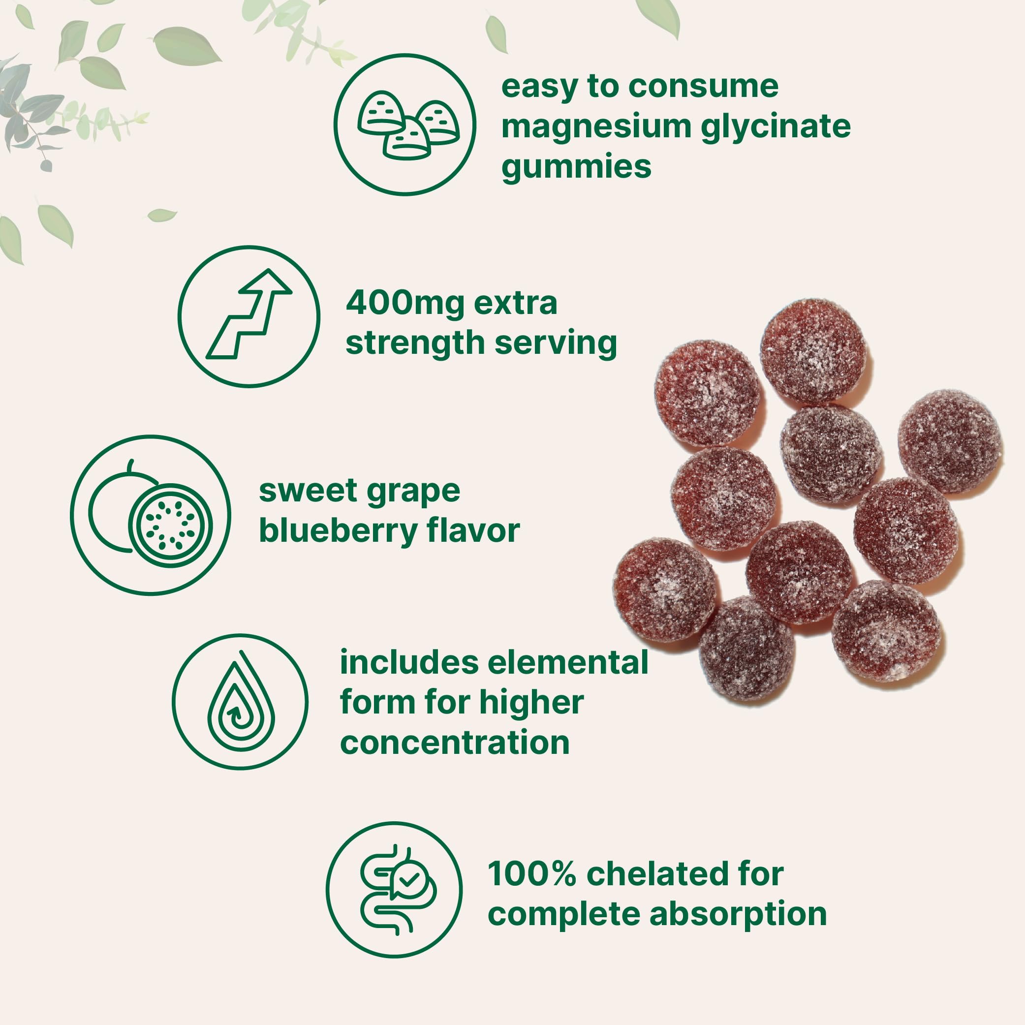 Magnesium Glycinate Gummies 400mg Per Serving, 120 Count | Natural Grape Blueberry Flavor | Potent Elemental Form + Chelated for High Absorption | Healthy Muscle, Bones, & Mood Support Supplement Micro IngredientsBuy Supplements Australia