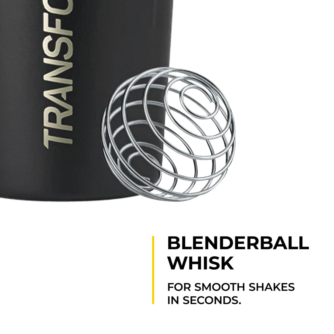 Black shaker bottle and Transformation Super Greens package on a white background