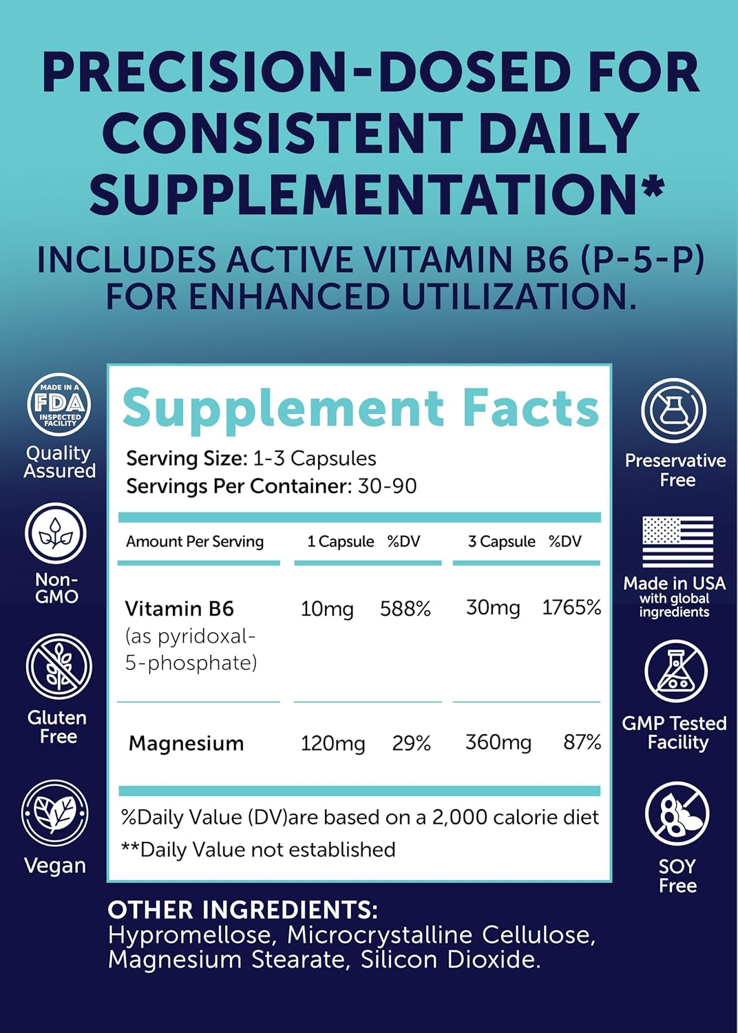 Lunakai USA Made Pure Magnesium Glycinate Capsules 120mg Elemental with B6 (P-5-P) – High Absorption Magnesium Supplement for Women & Men - Daily Sleep & Muscle Support, Non-GMO, 90ct
