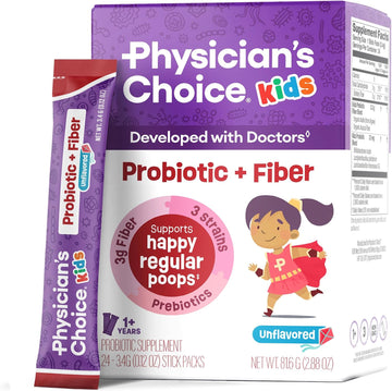 Physician's Choice Kids Probiotic + Prebiotic Fiber Packets (Ages 1+) - Supports Regularity, Occasional Constipation & A Healthy Digestive System - No Allergens or Preservatives - Unflavored - 24 Pack