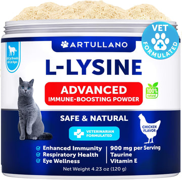 L-Lysine for Cats - Lysine Powder Supplement - 900mg/serving - Immune Support for Cats & Kittens - Sneezing, Runny Nose, Squinting, Watery Eyes, Cold, Eye Function, Respiratory Health - with Taurine
