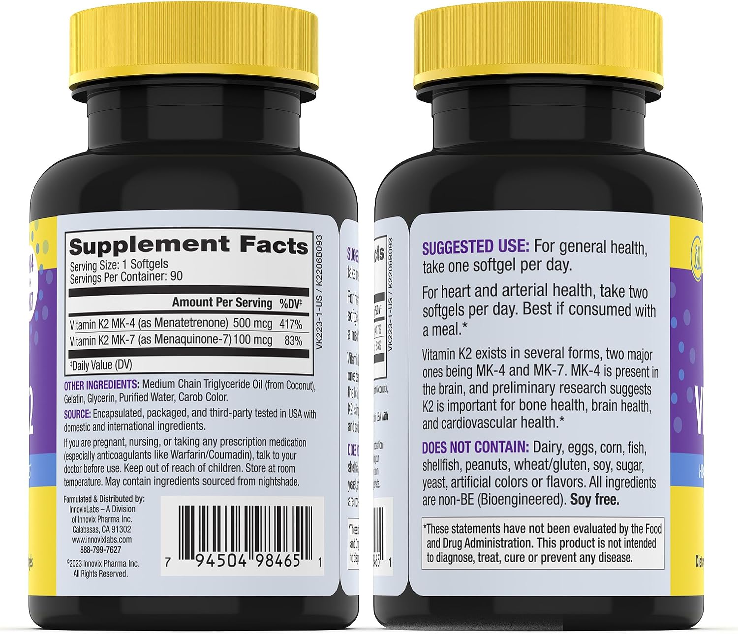 InnovixLabs Vitamin K2 & Probiotic Bundle Full Spectrum Vitamin K2 (90 Softgel Capsules) Multi-Strain Probiotic (60 Time-Release Capsules). Supports Bones, Immune and Healthy Gut. *