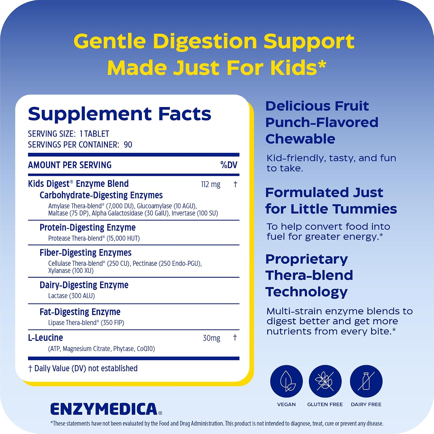 Enzymedica Kids Digest Chewable Digestive Enzyme Supplement - 90 Tablets