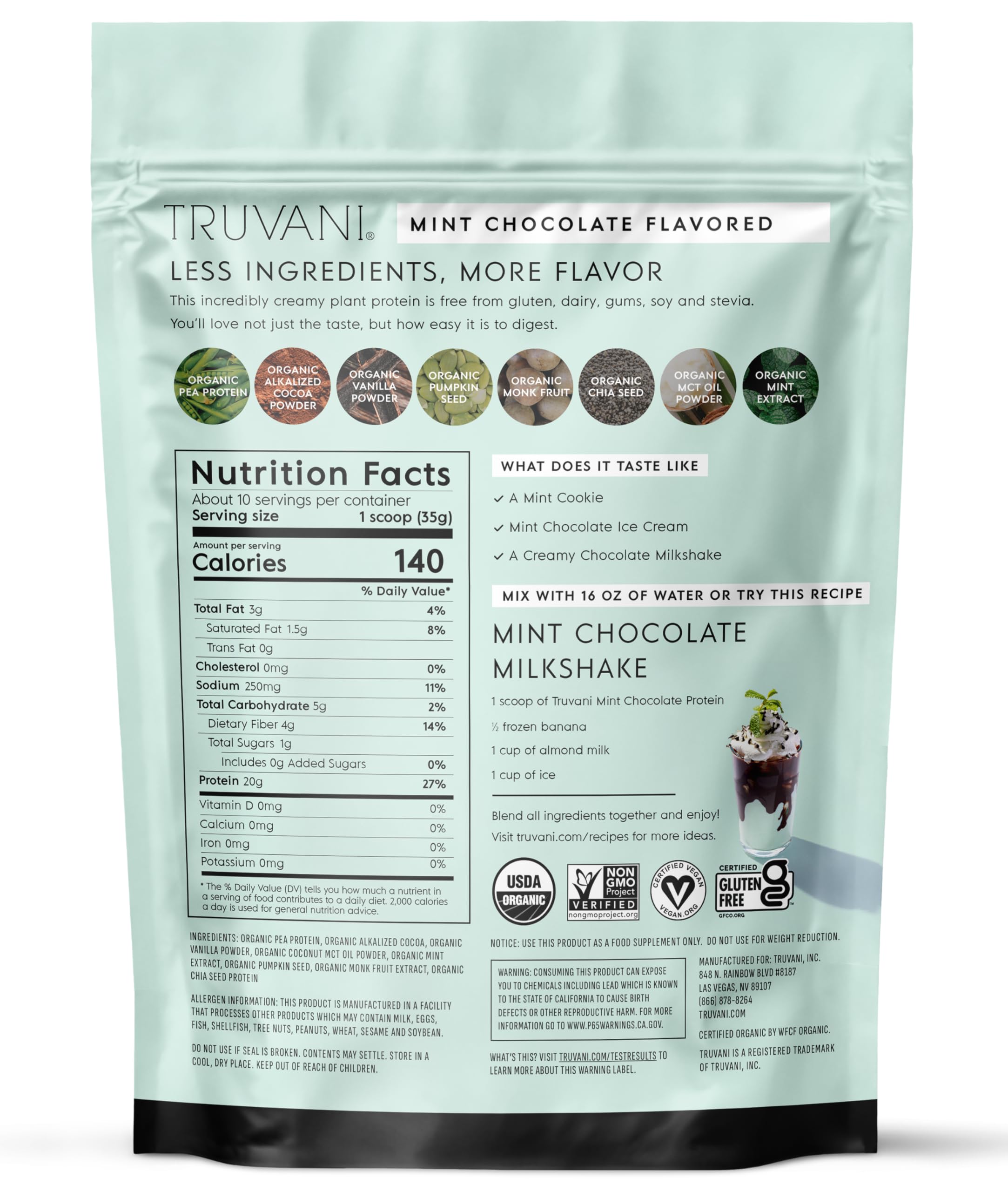 Truvani Organic Plant Based Protein Powder | Vanilla Chai | 10 Servings | Vegan | 20g Pea Protein | Keto | Gluten & Dairy Free | Low Carb | No Added Sugar