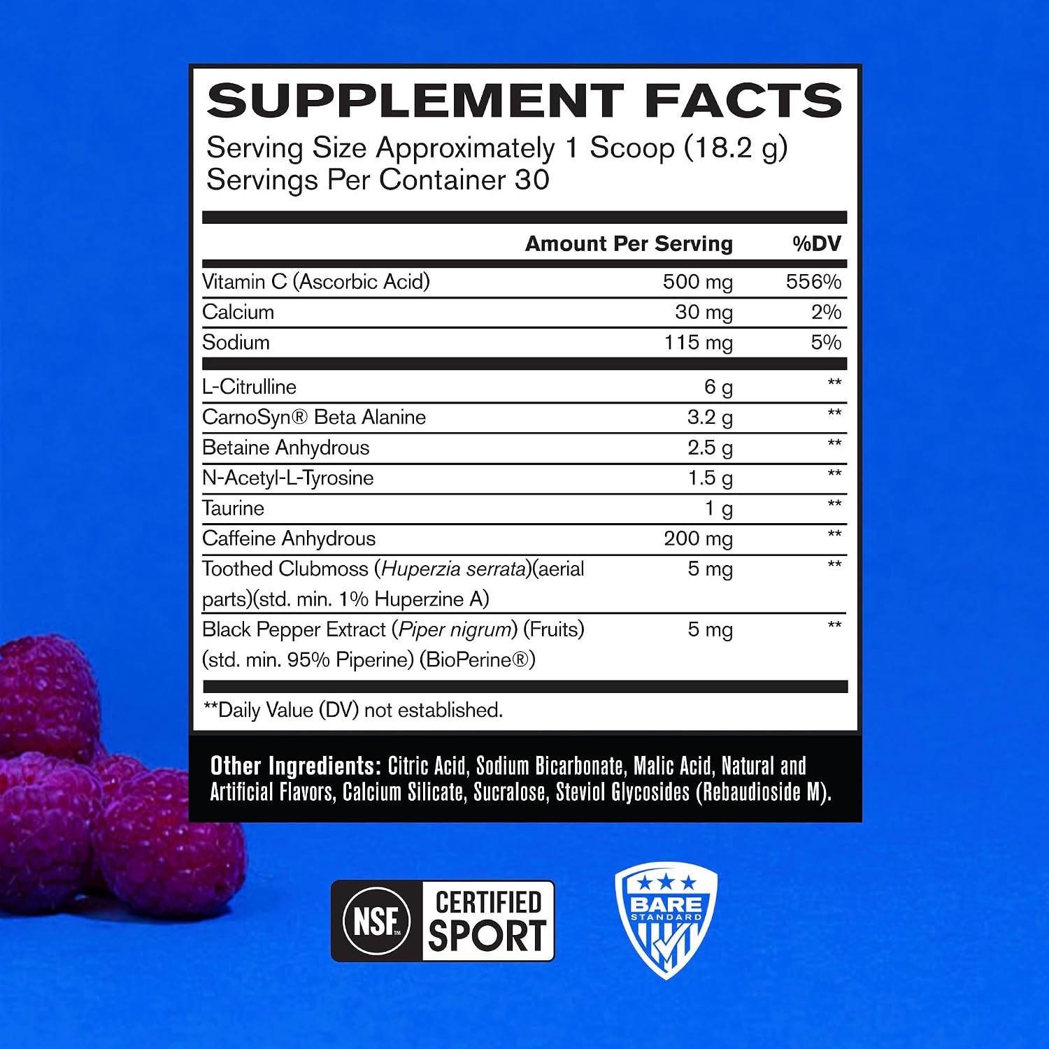 Bare Performance Nutrition BPN Flight Pre Workout, Supports Energy and Mental Focus, Improved Endurance & Muscle Pumps with CarnoSyn® Beta Alanine, Blue Raspberry, 30 Servings
