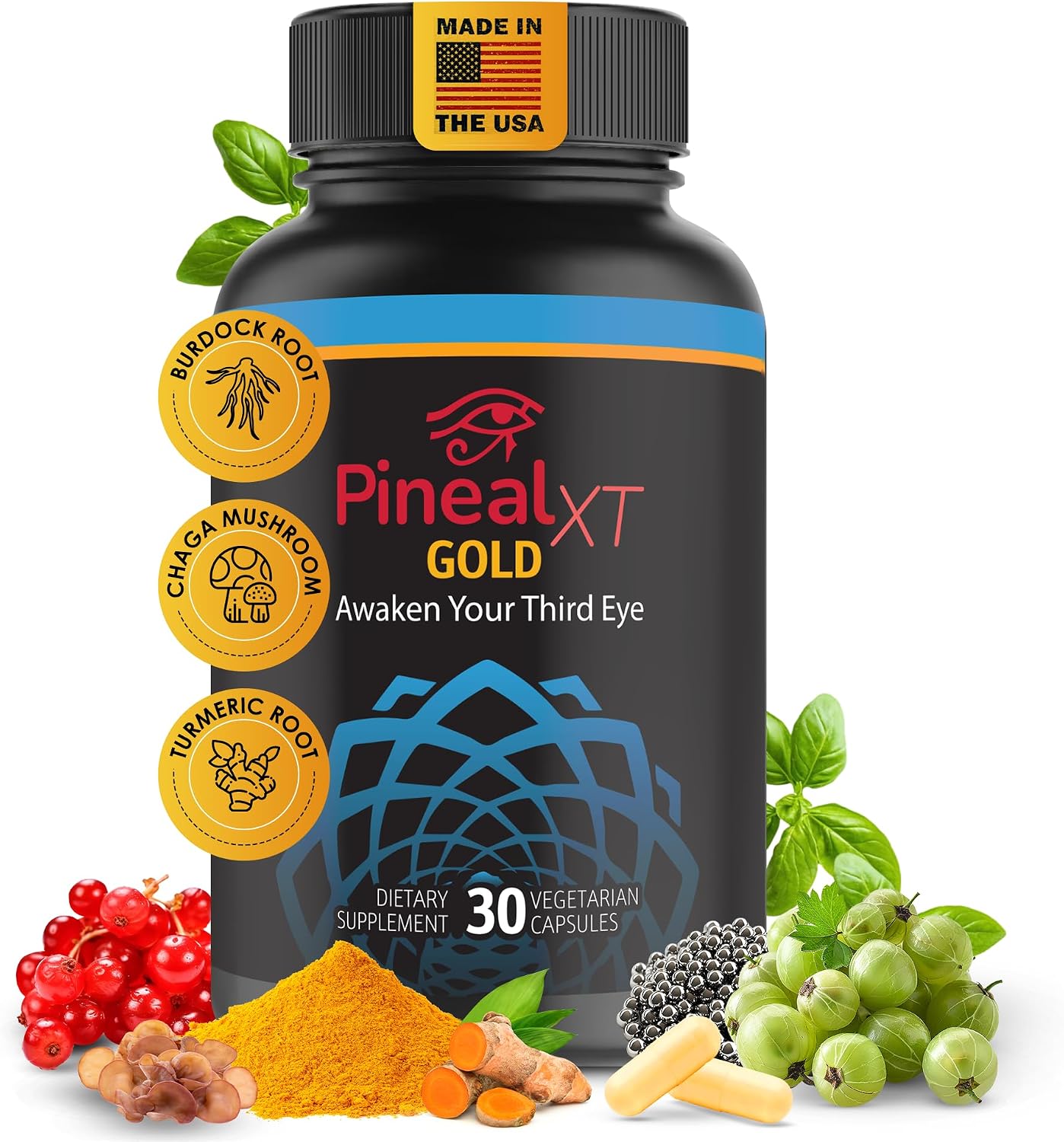 Pineal XT Gold Pineal Gland Supplement, Third Eye Awakening | Focus and Memory Supplement for Brain, 7 Powerful Ingredients Detox and Activate Your Pineal Gland, 30 Count, 1 Daily