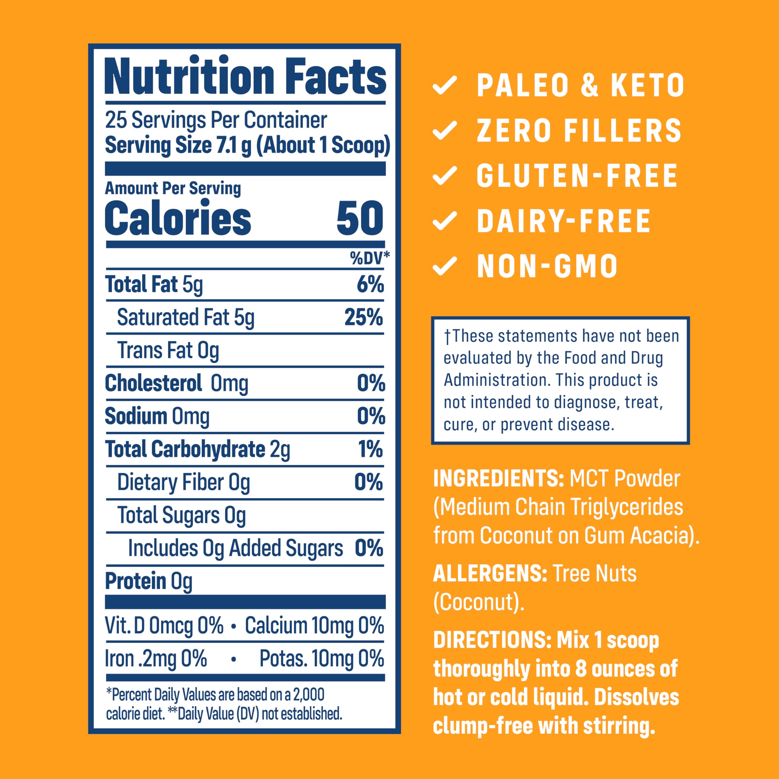 NativePath MCT Oil Powder, Keto C8 & C10, Unflavored, 25 Servings | From Coconut, Supports Clean Energy & Ketones, Coffee & Smoothies, Dairy-Free, Prebiotic Acacia Fiber