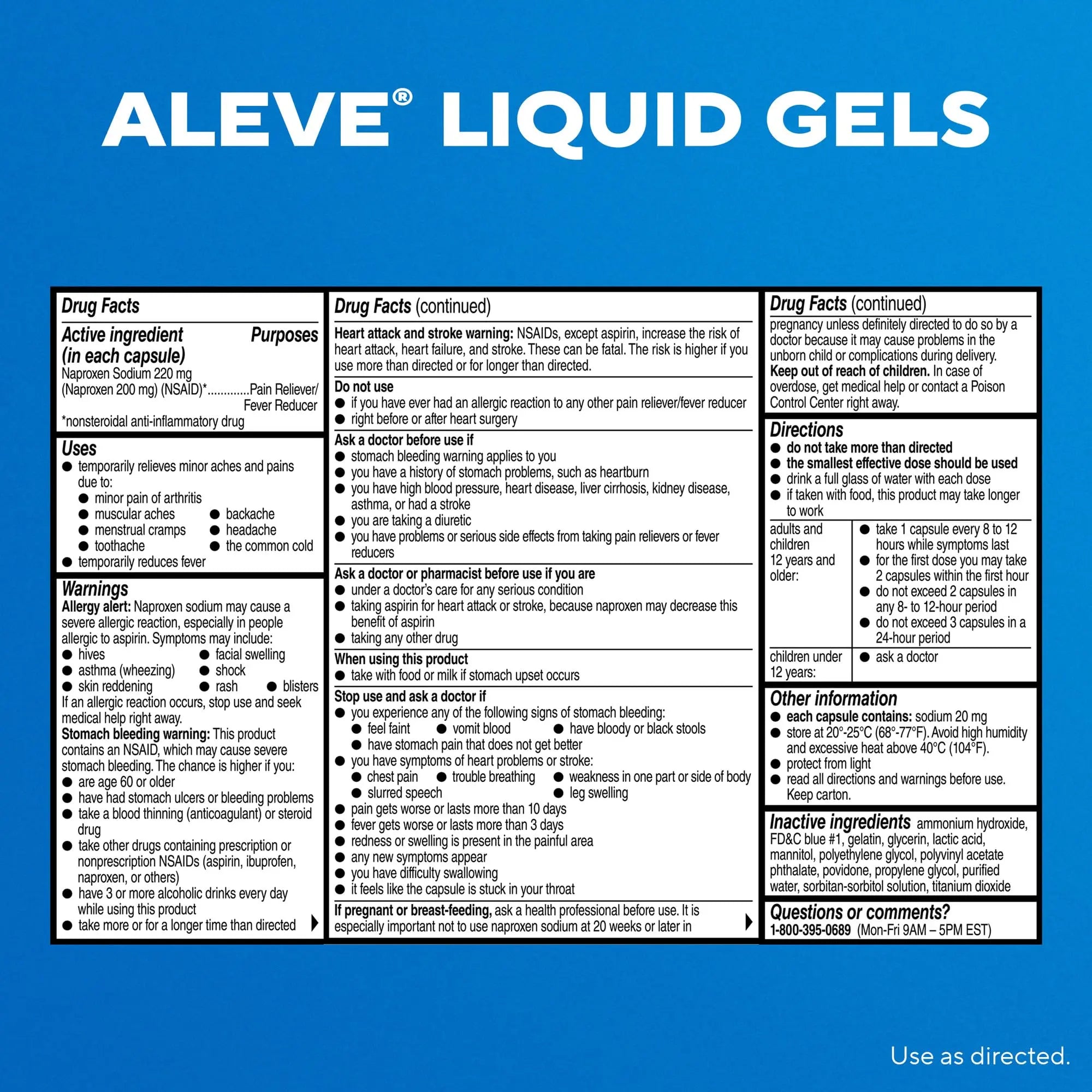 Aleve Liquid Capsules, Naproxen Sodium Capsules 220 mg (NSAID), Pain Reliever/Fever Reducer, Fast Pain Relief, 120 Count AleveBuy Supplements Australia
