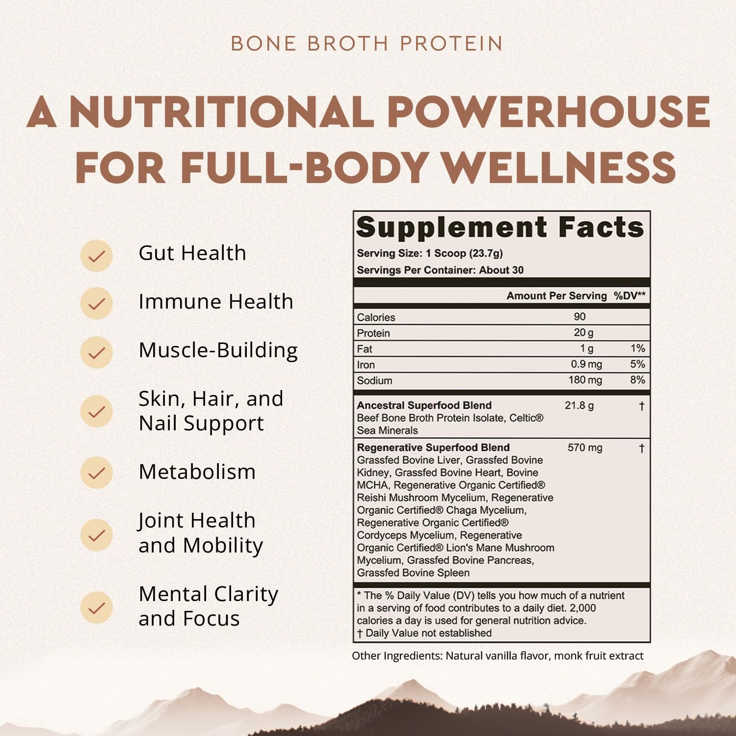 Ancestral Supplements Vanilla Protein Bundle & Frother Wand – Grass Fed Beef Organ Blend with 20g Protein, Gut Health Support & Organic Mushrooms, Rechargeable Electric Frother Wand (Double Whisk, Sta