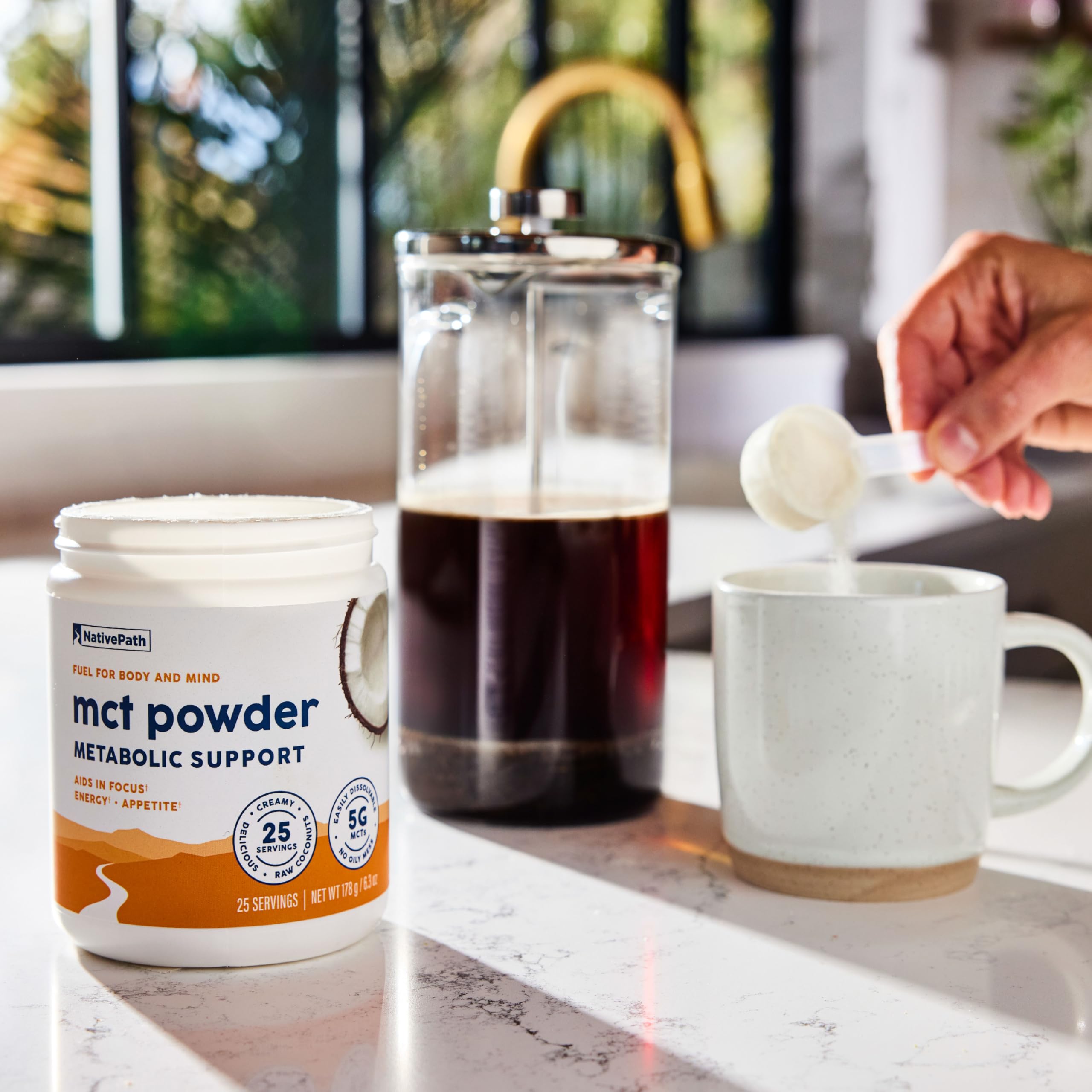 NativePath MCT Oil Powder, Keto C8 & C10, Unflavored, 25 Servings | From Coconut, Supports Clean Energy & Ketones, Coffee & Smoothies, Dairy-Free, Prebiotic Acacia Fiber