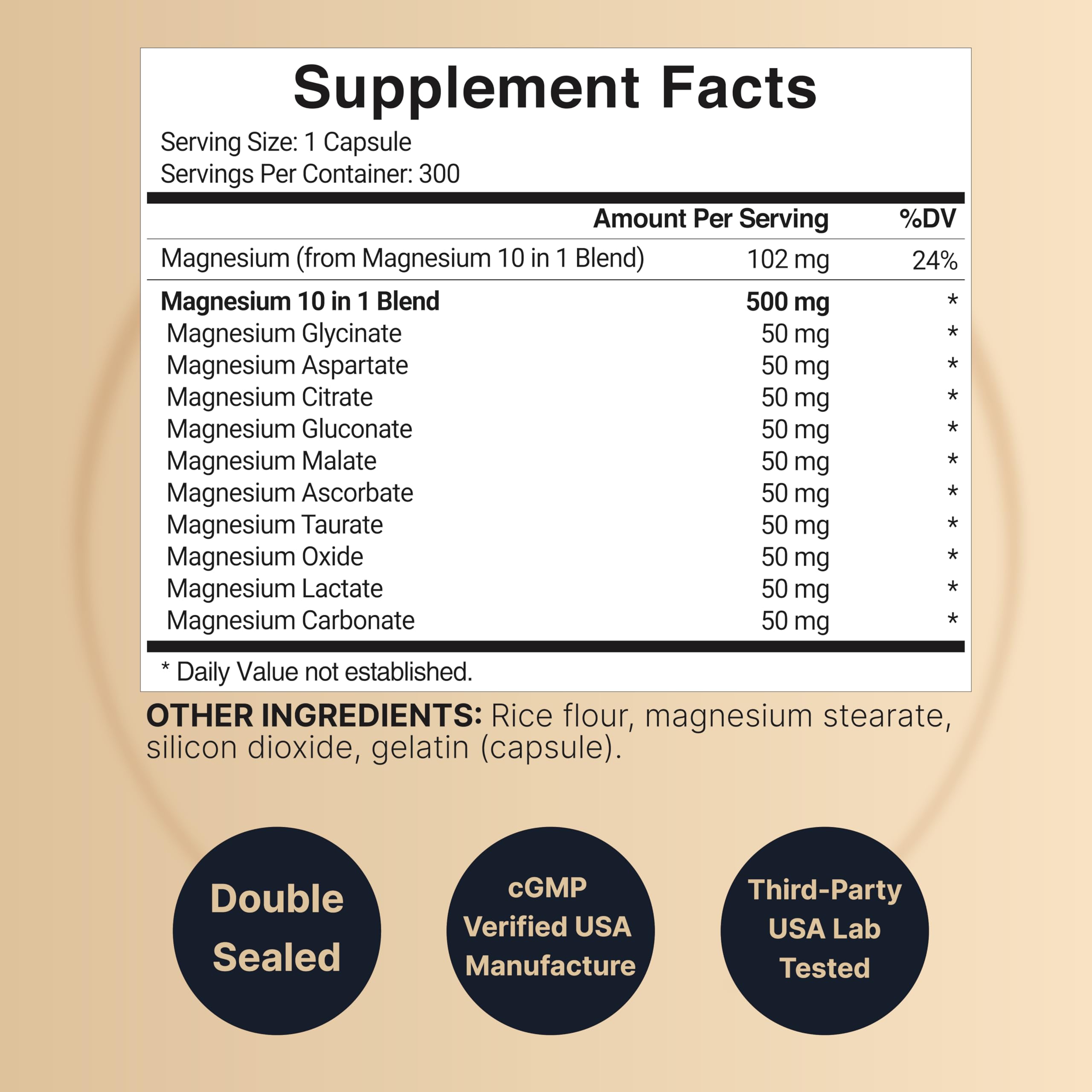 Magnesium Complex 500mg, 300 Capsules | 10-in-1 Magnesium Glycinate, Citrate, Malate & More | Chelated Form for Easy Absorption | Non-GMO NatureBellBuy Supplements Australia