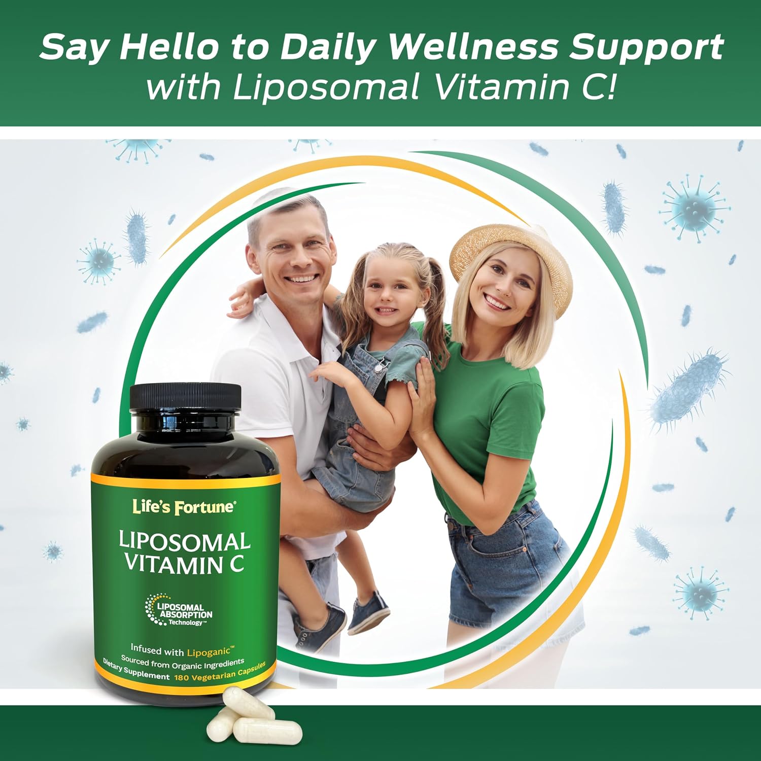 Life's Fortune Liposomal Vitamin C 2100 mg, Fast Acting Absorption, Higher Bioavailability Supporting Immune System, High Antioxidant Supplement Formula – Collagen Booster – 180 Capsules