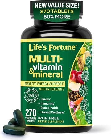 Life's Fortune Whole Food Multivitamin & Mineral Supplement for Men & Women – Energy Support Vitamins for Immune, Brain & Metabolism Support – Iron Free, 270 Vegetarian Tablets