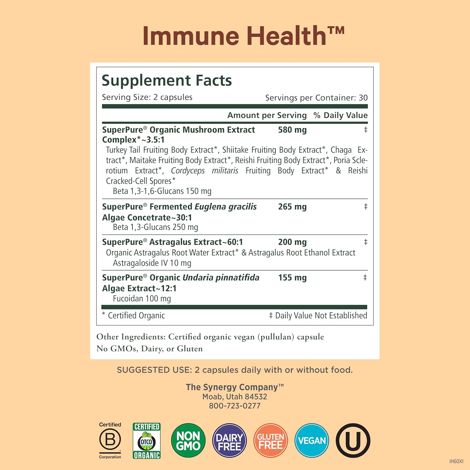 PURE SYNERGY Immune Health | Immune Support Mushroom Supplement | Astragalus and Beta-Glucan Extracts with Organic Functional Mushroom Extracts | for Year-Round Support (60 Capsules)