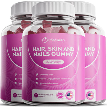 Rosabella Hair Growth Gummies for Women & Men – Vegan Hair Gummies with 5000mcg Biotin – Hair Vitamins for Strong, Healthy-Looking Hair – Gummy Biotin Supplement – 60 Count