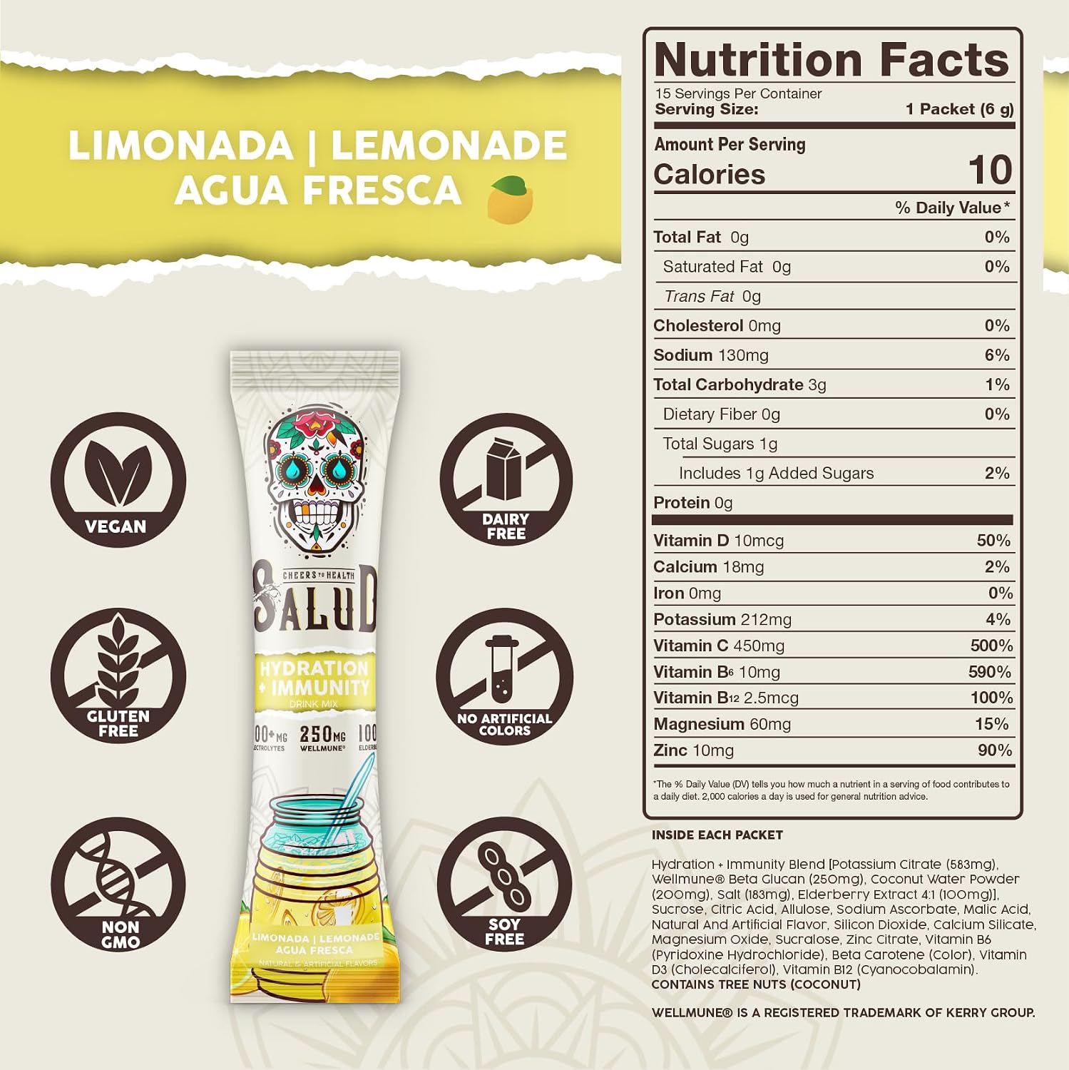 Salud 2-Pack | 2-in-1 Hydration + Immunity (Lemonade) & Energy + Focus (Cucumber Lime) – 15 Servings Each, Agua Fresca Drink Mix, Non-GMO, Gluten Free, Vegan, Low Calorie, 1g of Sugar