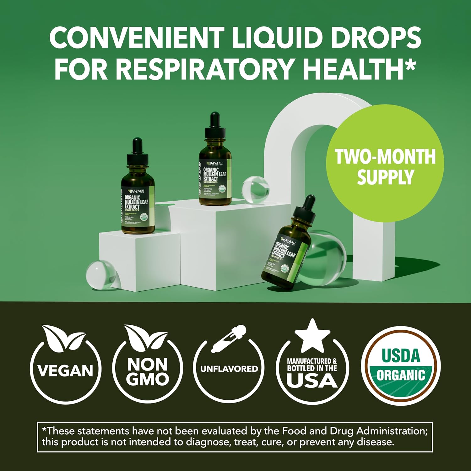 Mullein Drops for Lungs, USDA Organic Mullein Leaf Extract, 2 Fl Oz | Respiratory Health and Lung Support Supplement, 2 Fl Oz, Vegan, Non-GMO, and Alcohol Free, Herbal Tincture, 60 Servings