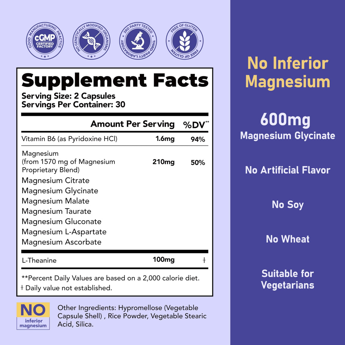 Supplement bottle labeled 'Magnesium Complex' with SGS certification on a white background