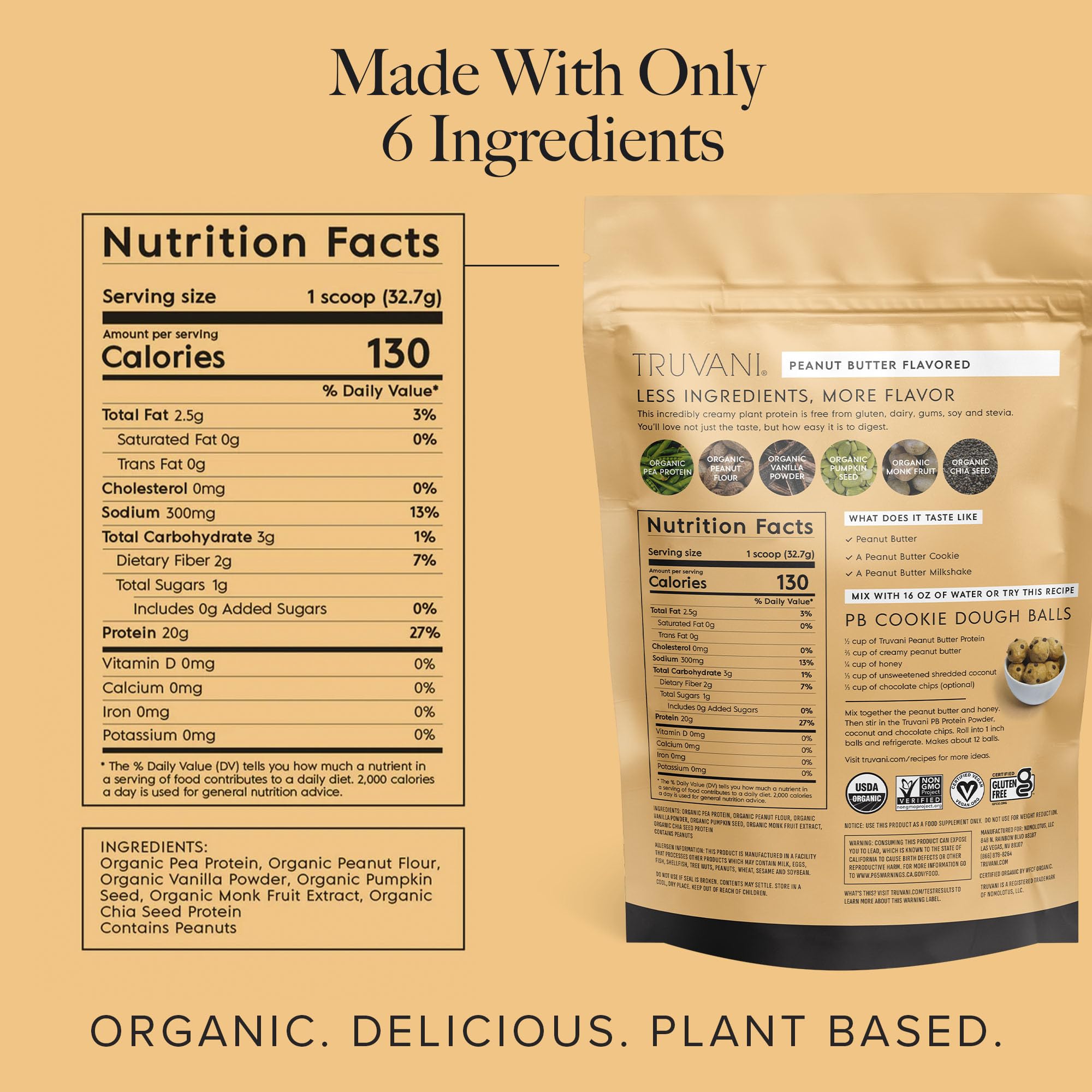 Truvani Organic Plant Based Protein Powder | Vanilla | 18 Servings | Vegan | 20g Pea Protein | Keto | Gluten & Dairy Free | Low Carb | No Added Sugar