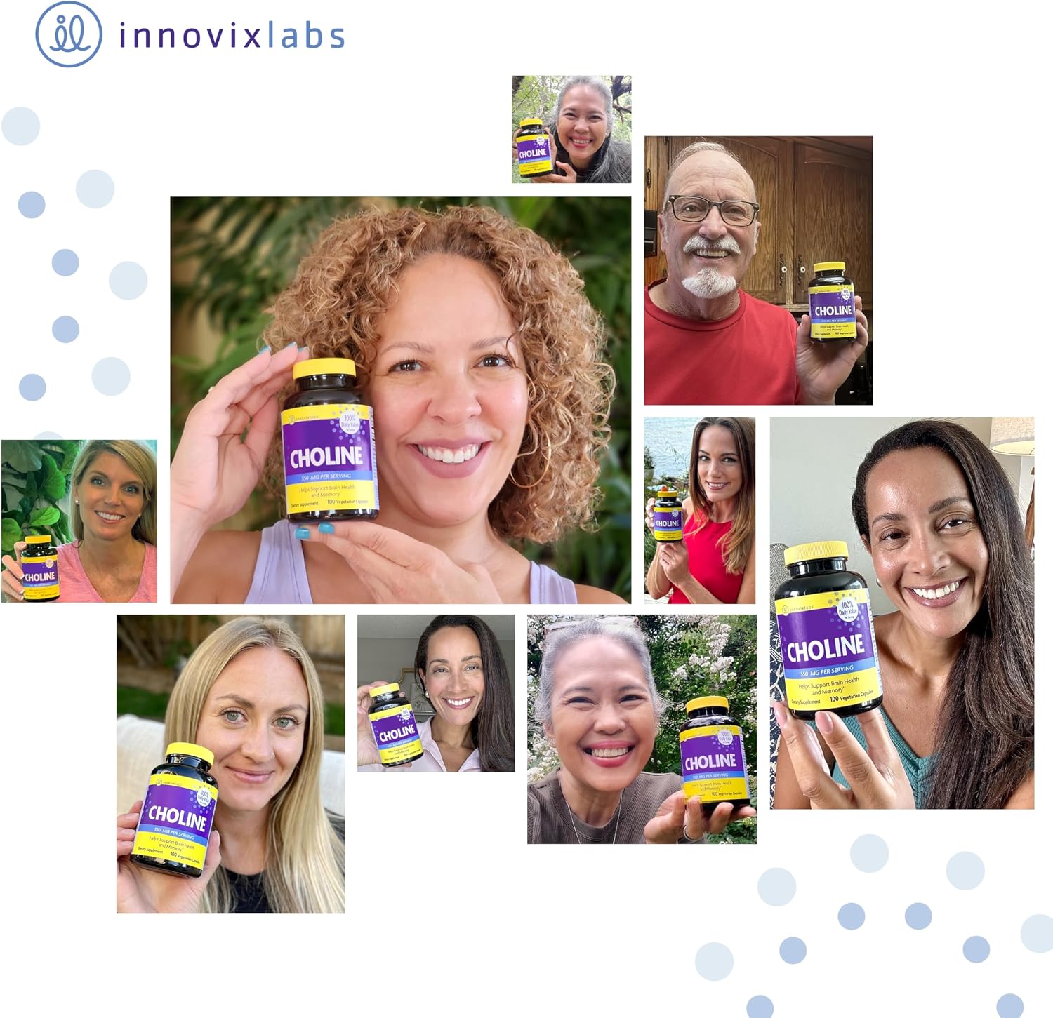 InnovixLabs Choline & Magnesium Bundle Choline Bitartrate 550mg (100 Capsules) Advanced Magnesium (150 Capsules). Supports Memory, Mood, Brain Health & Boost Cognitive.*