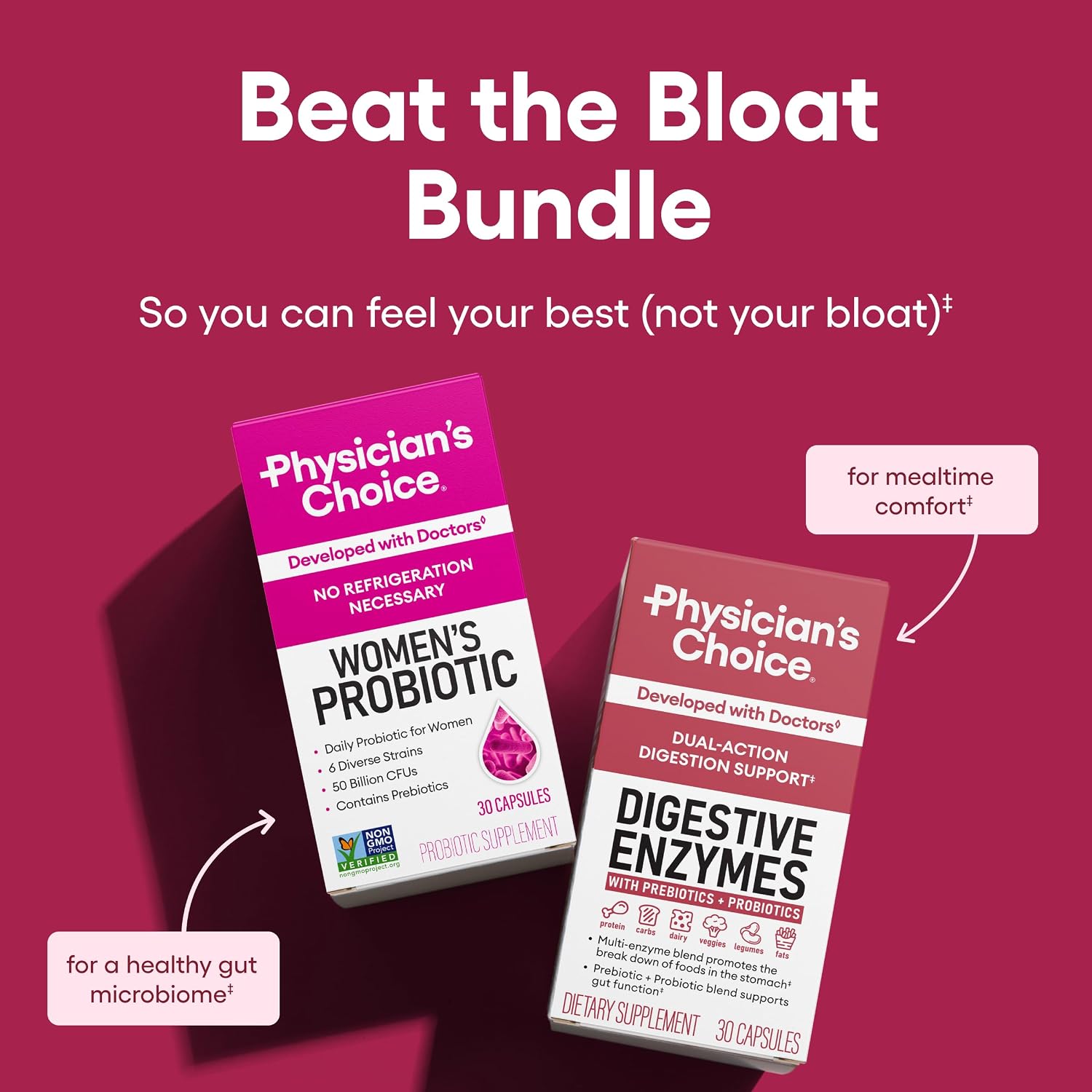 Physician's CHOICE Women’s Starter Bundle: Women’s Probiotic 30ct + Digestive Enzymes 60ct