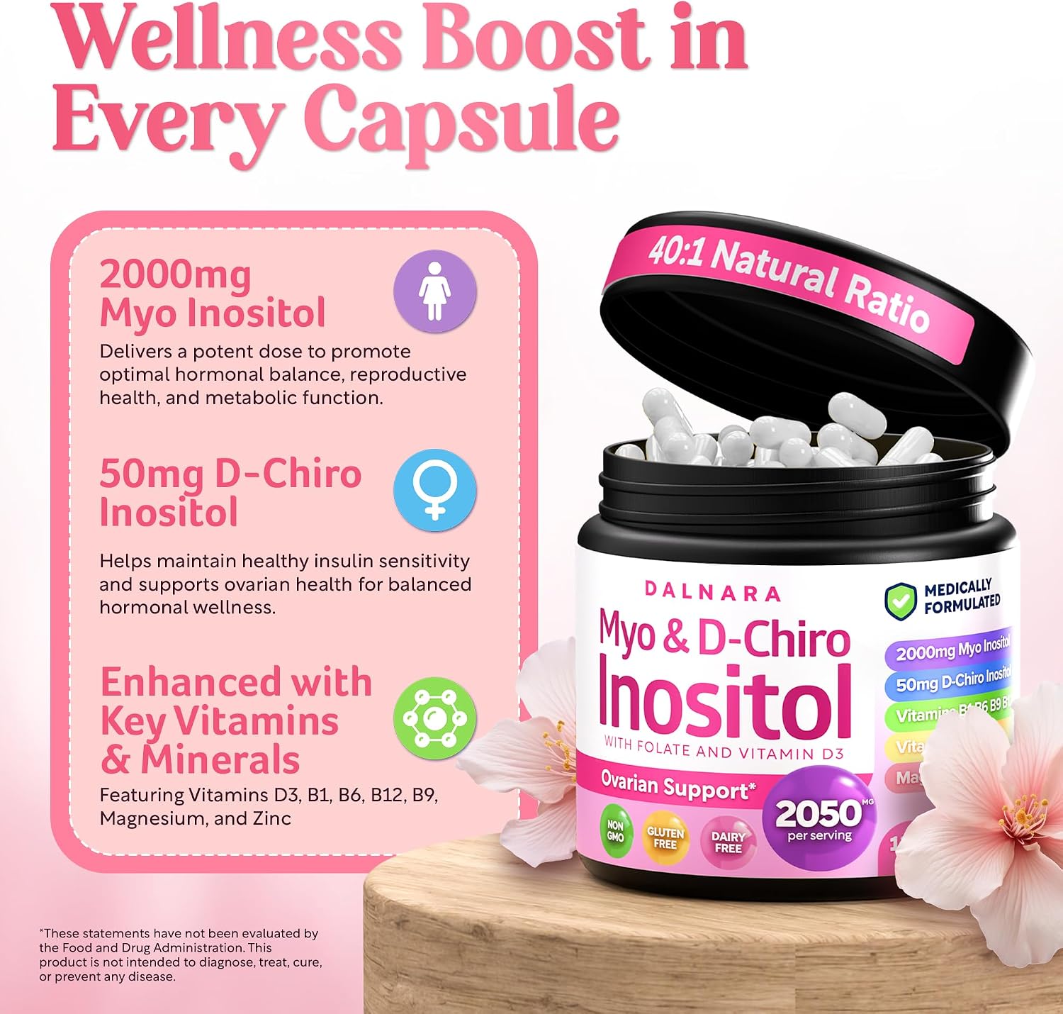 Myo-Inositol & D-Chiro Inositol Supplement for Women 240ct Ideal 40:1 Ratio