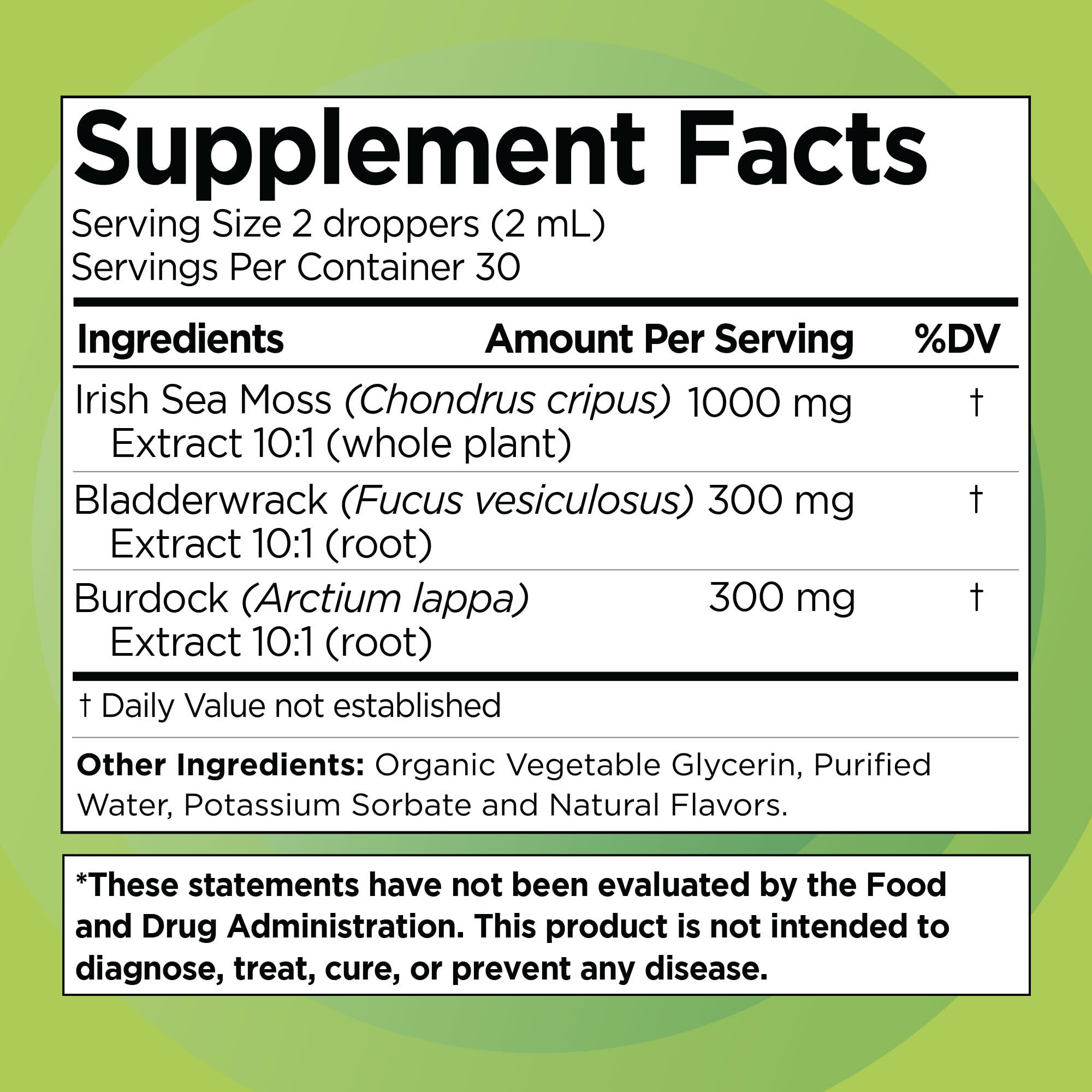 Irish Sea Moss Drops - Citrus Berry Flavor - 92+ Essential Minerals & Vitamins - Energy, Skin, Gut, Recovery - Bladderwrack and Burdock Root - 2 fl. oz