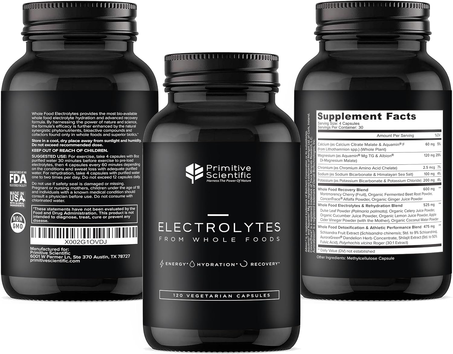 Whole Food Electrolyte Capsules - Advanced Hydration Supplement with Magnesium, Potassium & Calcium - Alternatives to Electrolyte Tablets for Supporting Muscles, Energy, & Rejuvenation (120 Count)