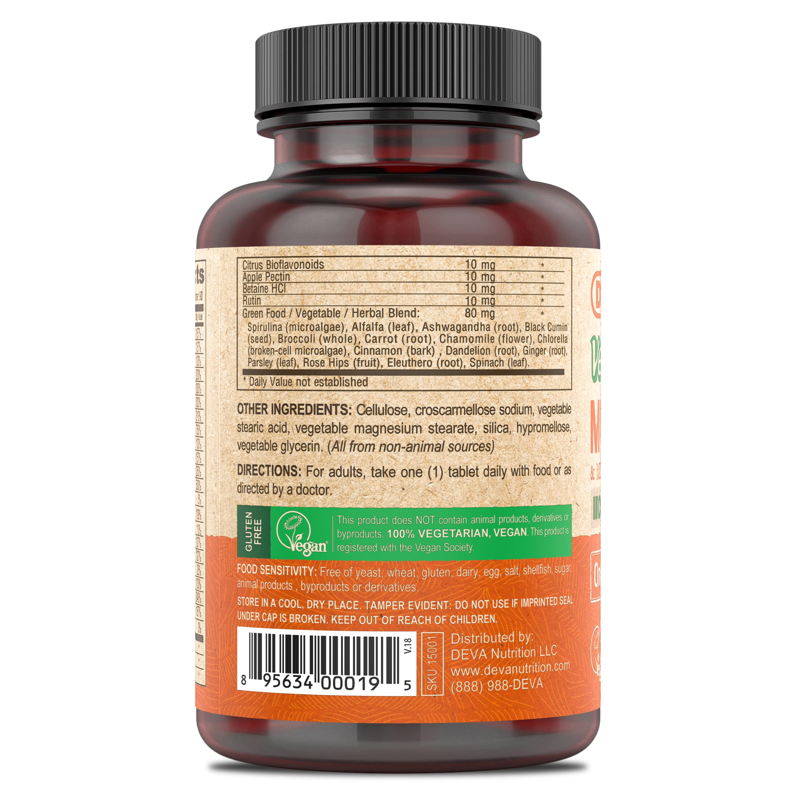 DEVA Vegan Iron-Free Multivitamin & Mineral Supplement, Green Food Blend, Spirulina, Chlorella, Ashwagandha, Broccoli, 90 Coated Tablets DEVABuy Supplements Australia