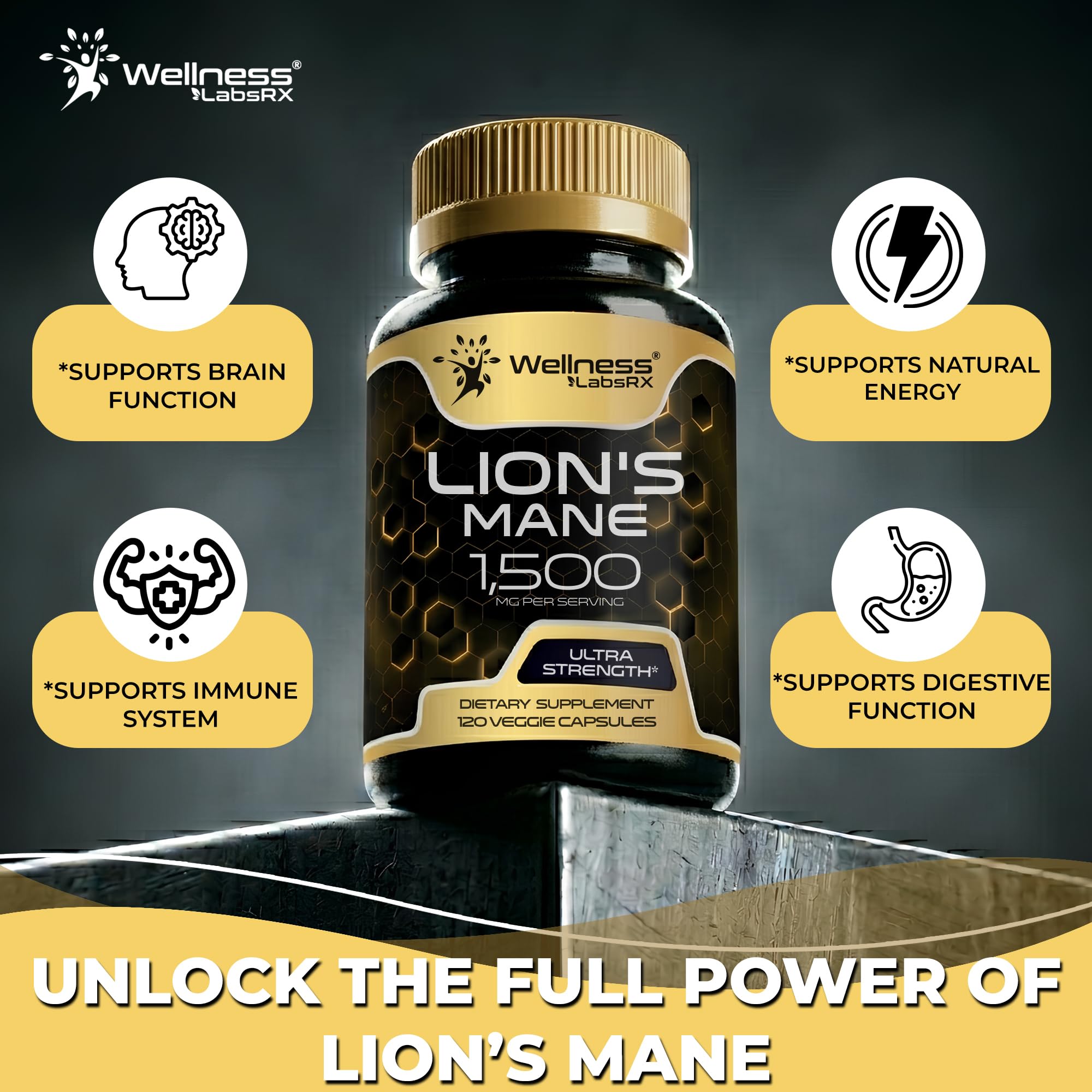 Lions Mane Supplement Capsules - 120 Count - Mushroom Supplement, Brain Supplements for Memory and Focus, Lion's Mane Mushroom Capsules Organic - Cognitive and Immune Support, Focus Supplement