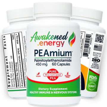 Palmitoylethanolamide 450mg Comfort Mobility Nerves Cognitive & Immune Support - Micronized High Absorption - All Natural Pea - USA Made - No Additives or Excipients – 60 Vegan Capsules Supplement Awakened.energyBuy Supplements Australia