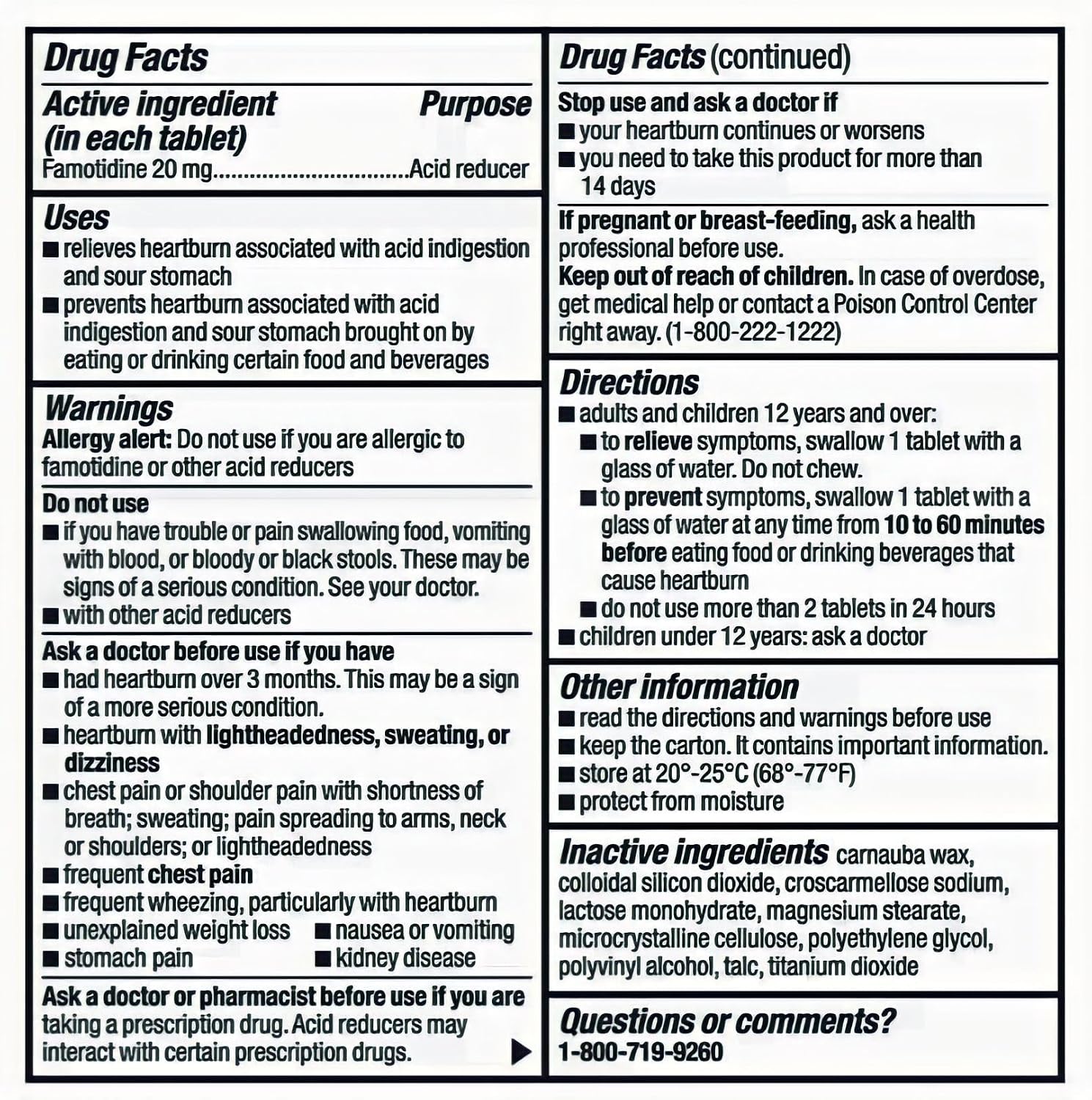berkley jensen Maximum Strength Famotidine 20 mg, Acid Reducer Tablets, Relieves Meal-Induced Heartburn & Acid Indigestion Symptoms, All-Day Heartburn Prevention & Relief, 125 Count (Pack of 2)