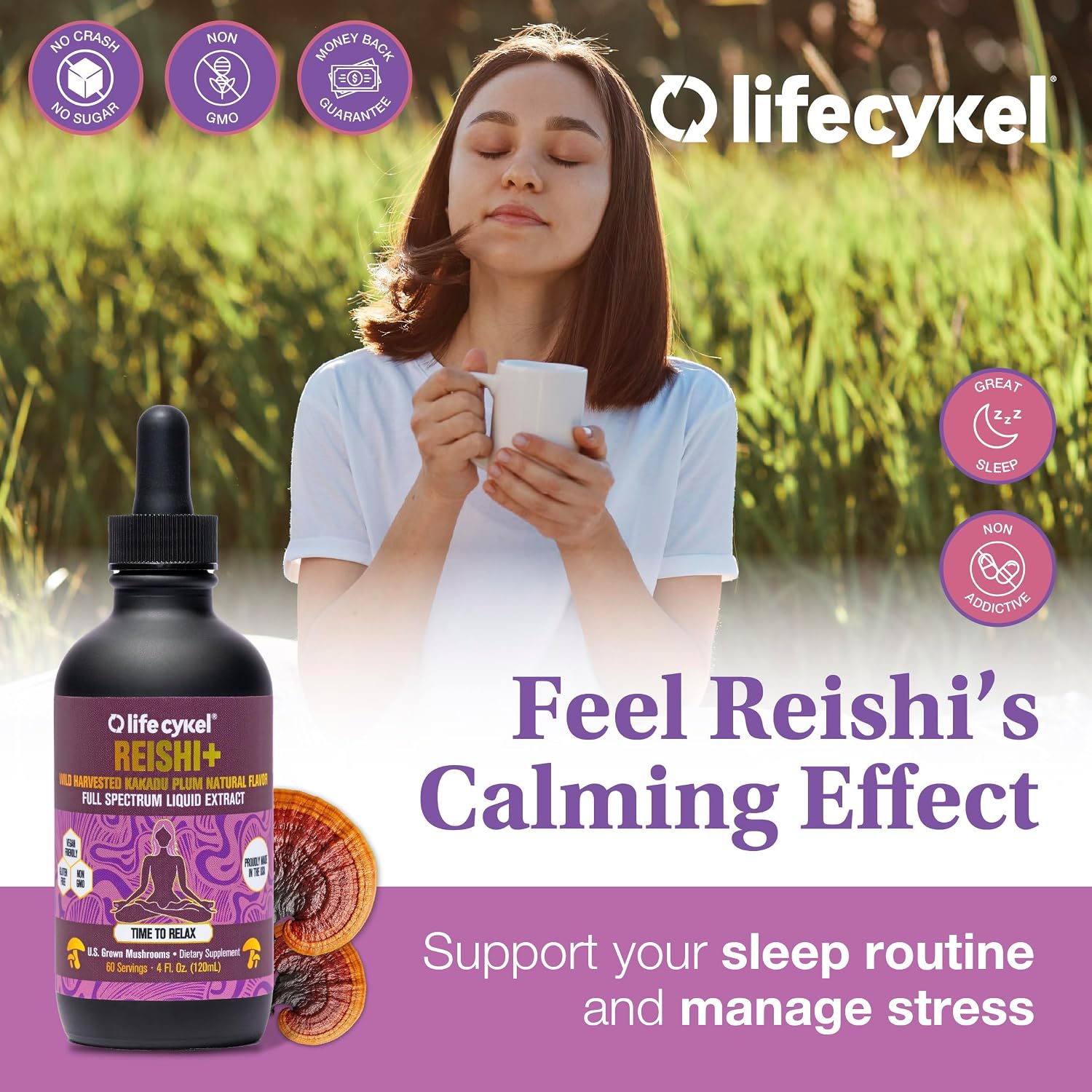 Life Cykel Professional Athletes Pack - Reishi, Lion's Mane & Cordyceps Mushroom Extract- Full-Spectrum Mushroom Tincture for Energy, Focus and Immune Health- Vegan, Non-GMO Formula