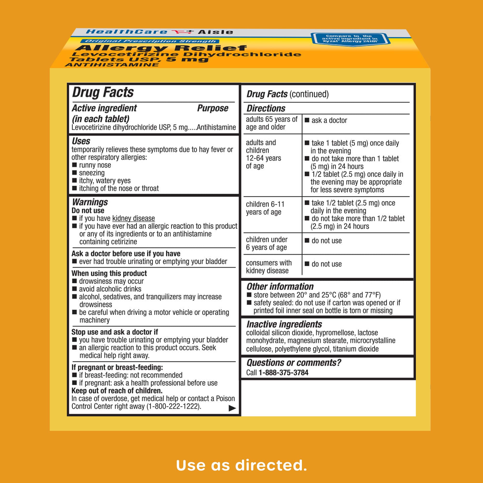 HealthCareAisle Allergy Relief - Levocetirizine Dihydrochloride Tablets USP, 5 mg, 160 Tablets, Original Prescription Strength Allergy Medication, 24-Hour Relief, 80 Count (Pack of 2) HealthCareAisle buy supplements Au