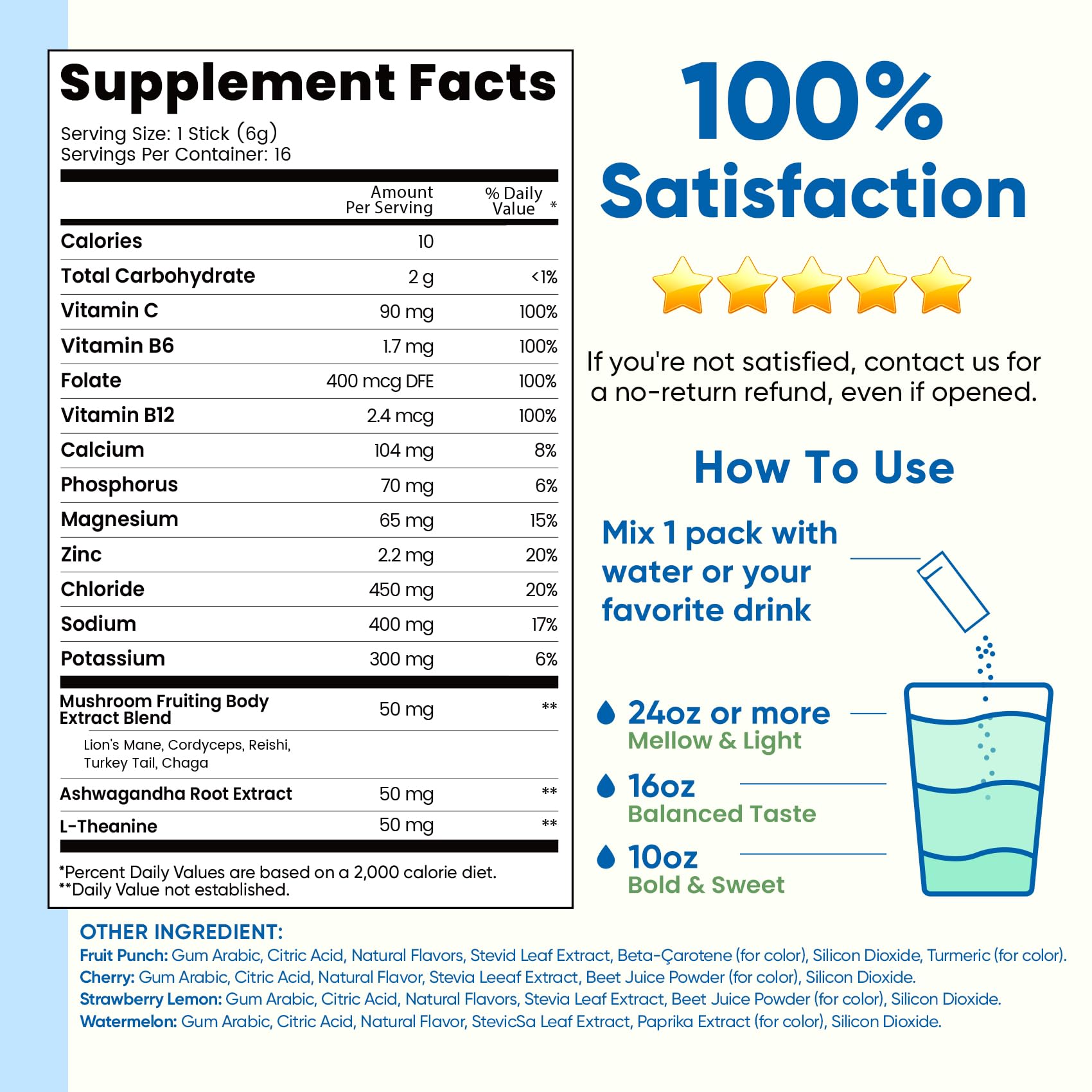 Venture Pal Sugar Free Hydration + Focus Electrolyte Packets, 16 Sticks | 7 Electrolytes + Vitamins, Magnesium, Lion's Mane & Ashwagandha, Boost Clarity & Energy, Electrolytes Powder, Vegan, Keto