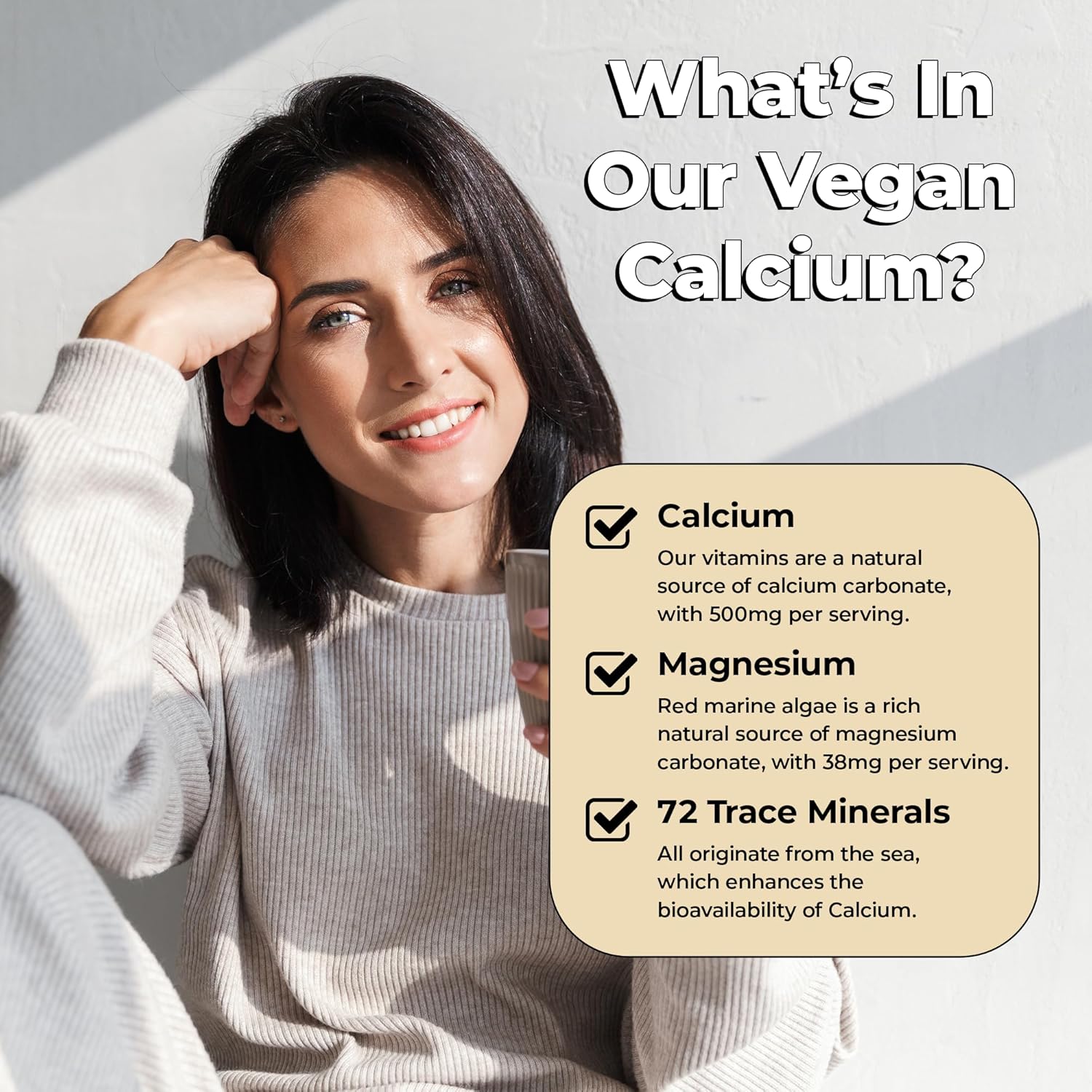Future Kind Vegan Calcium Supplement - Plant-Based Calcium Magnesium Supplement Sourced from Iceland for Teeth & Bone Support (60 Capsules)